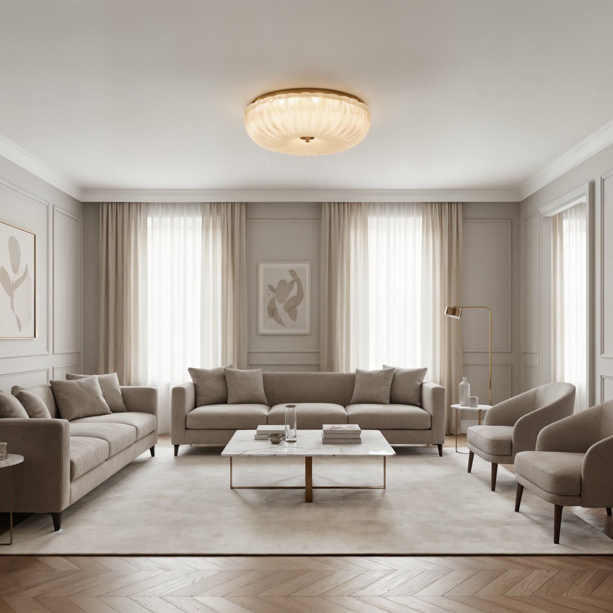 Modern Elegant Fluted Glass Flush Mount Ceiling Light