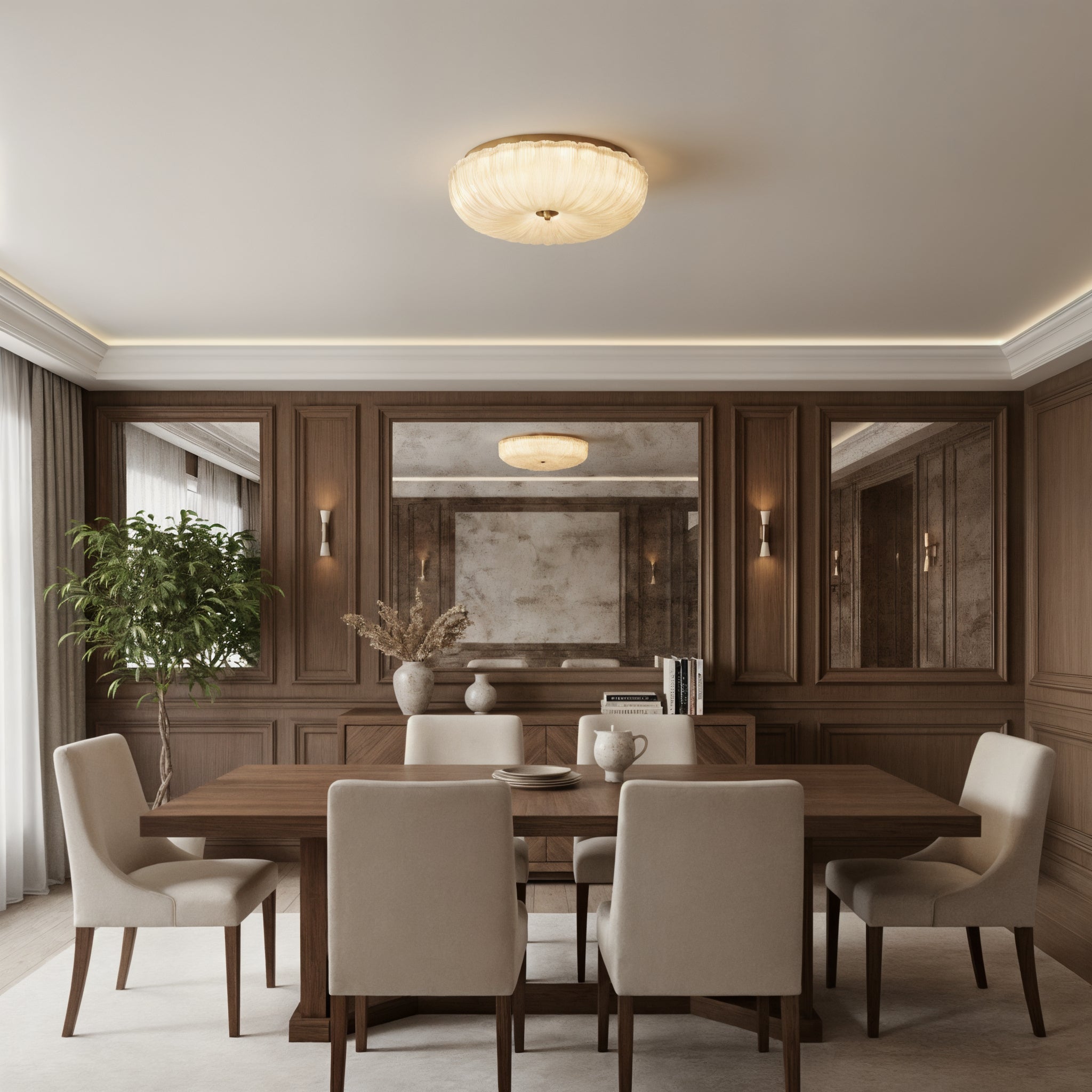 Modern Elegant Fluted Glass Flush Mount Ceiling Light