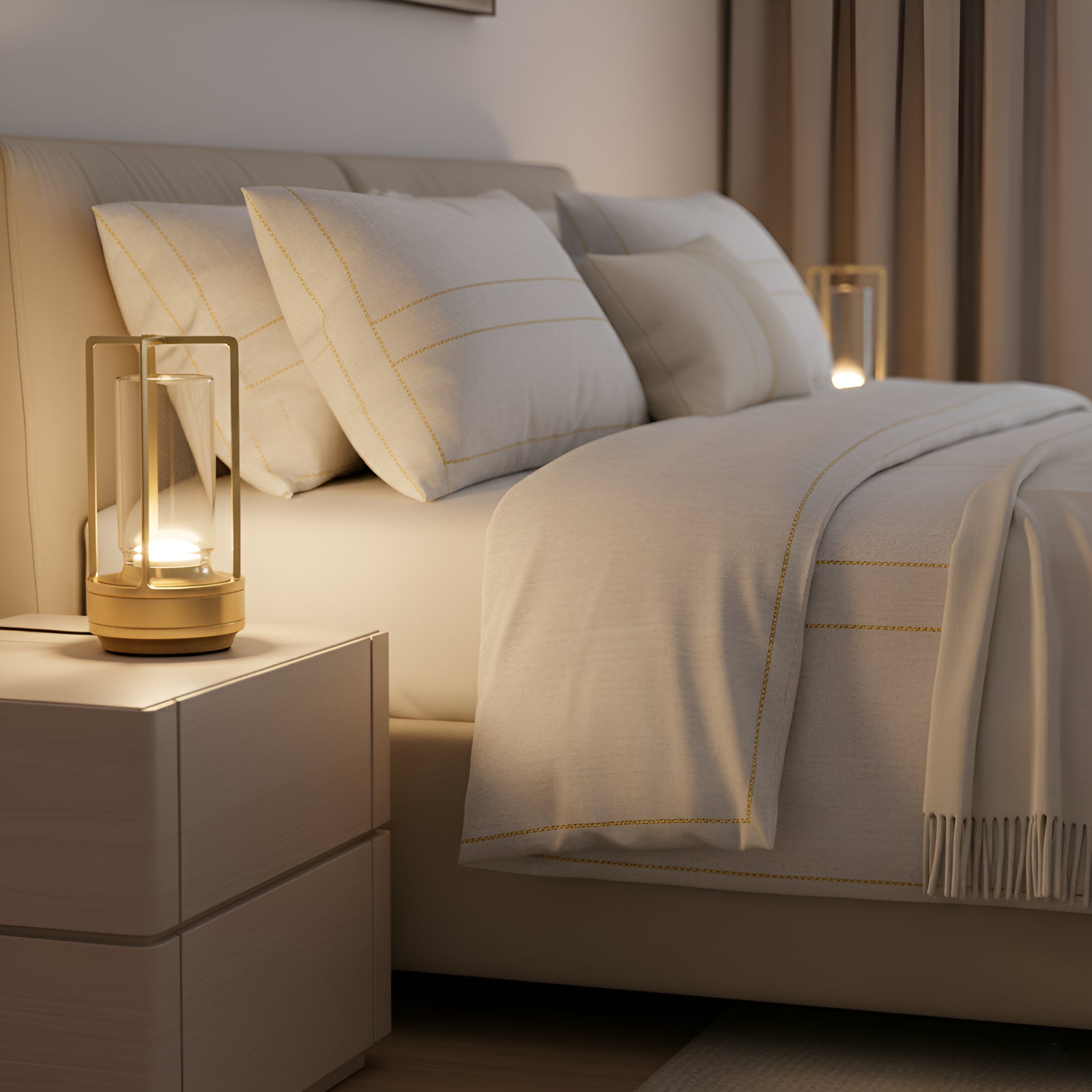 Modern Brass Table Lamp with Glass Hurricane Shade