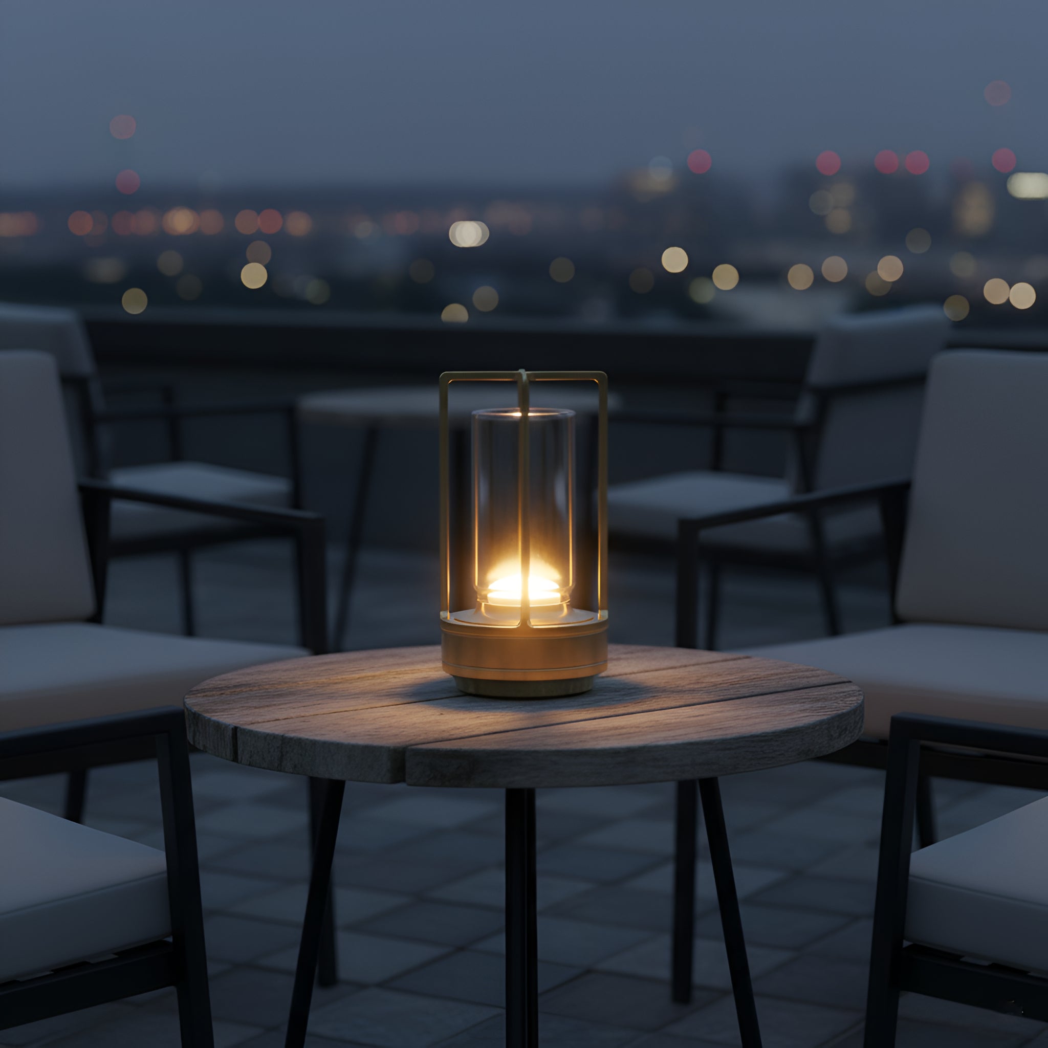 Modern Brass Table Lamp with Glass Hurricane Shade