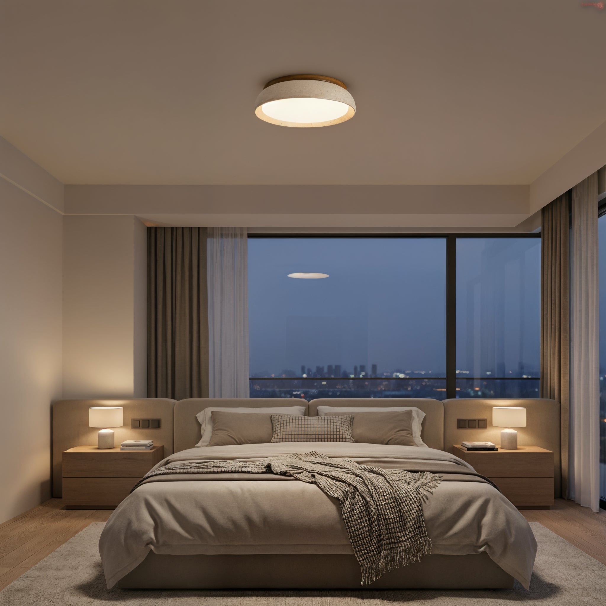 Concrete Flush Mount Ceiling Light with Wood Accent