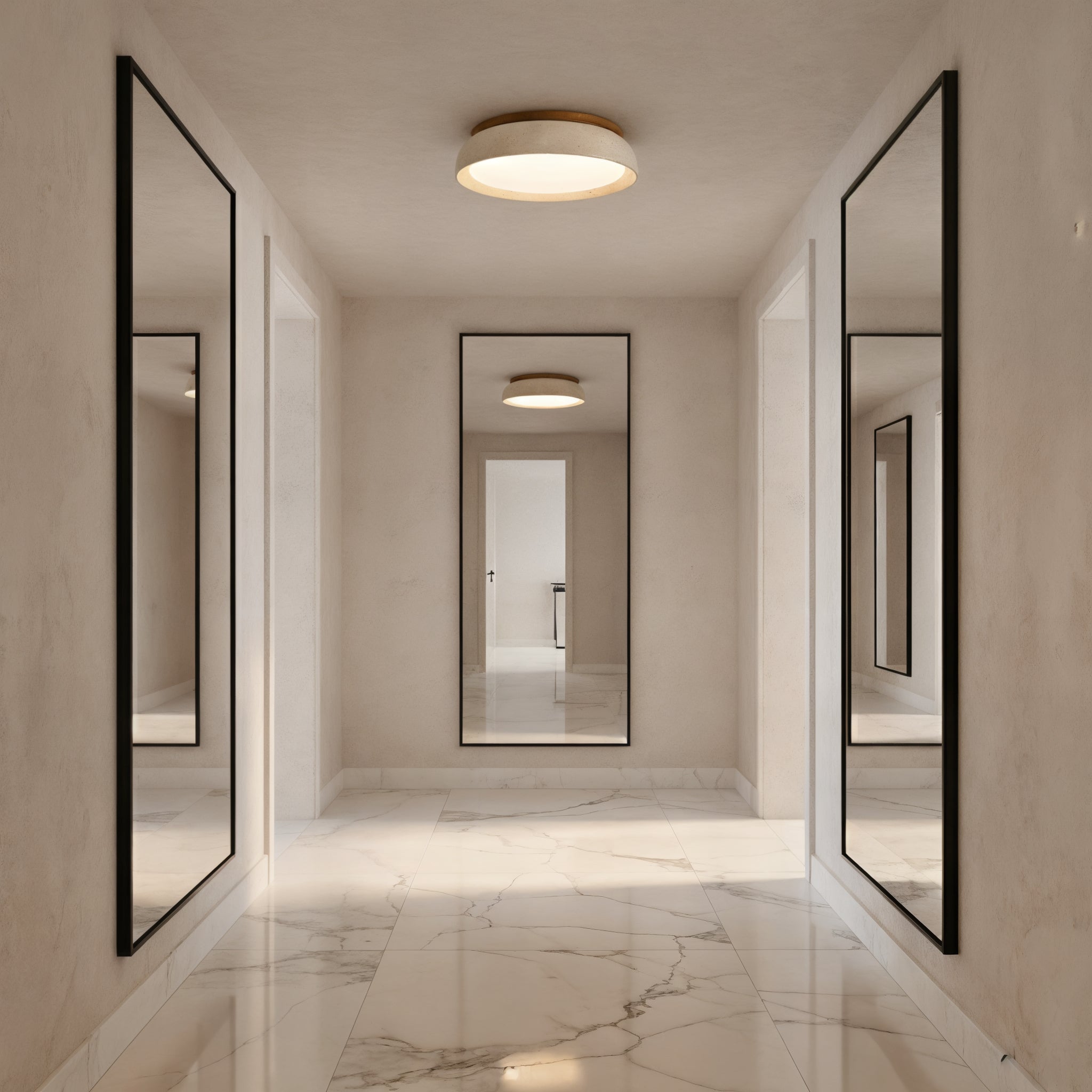 Concrete Flush Mount Ceiling Light with Wood Accent