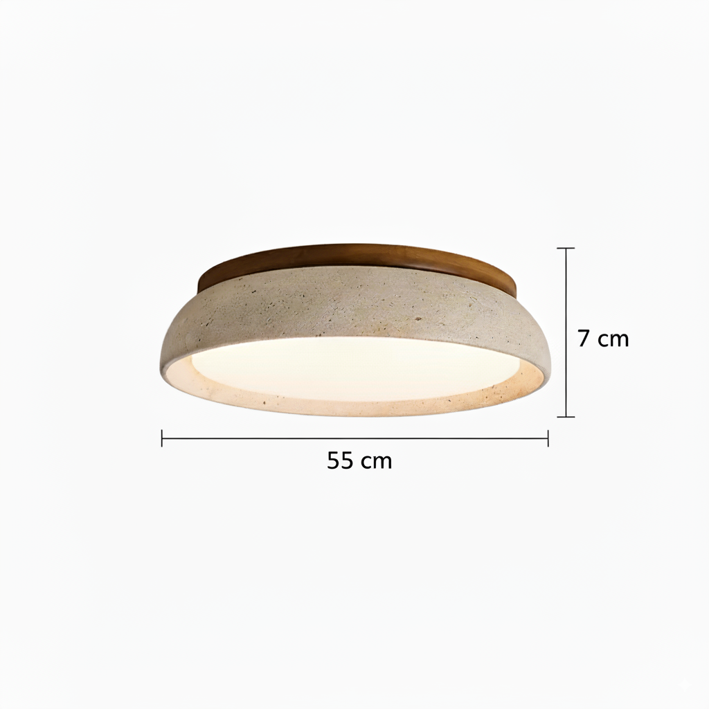 Concrete Flush Mount Ceiling Light with Wood Accent