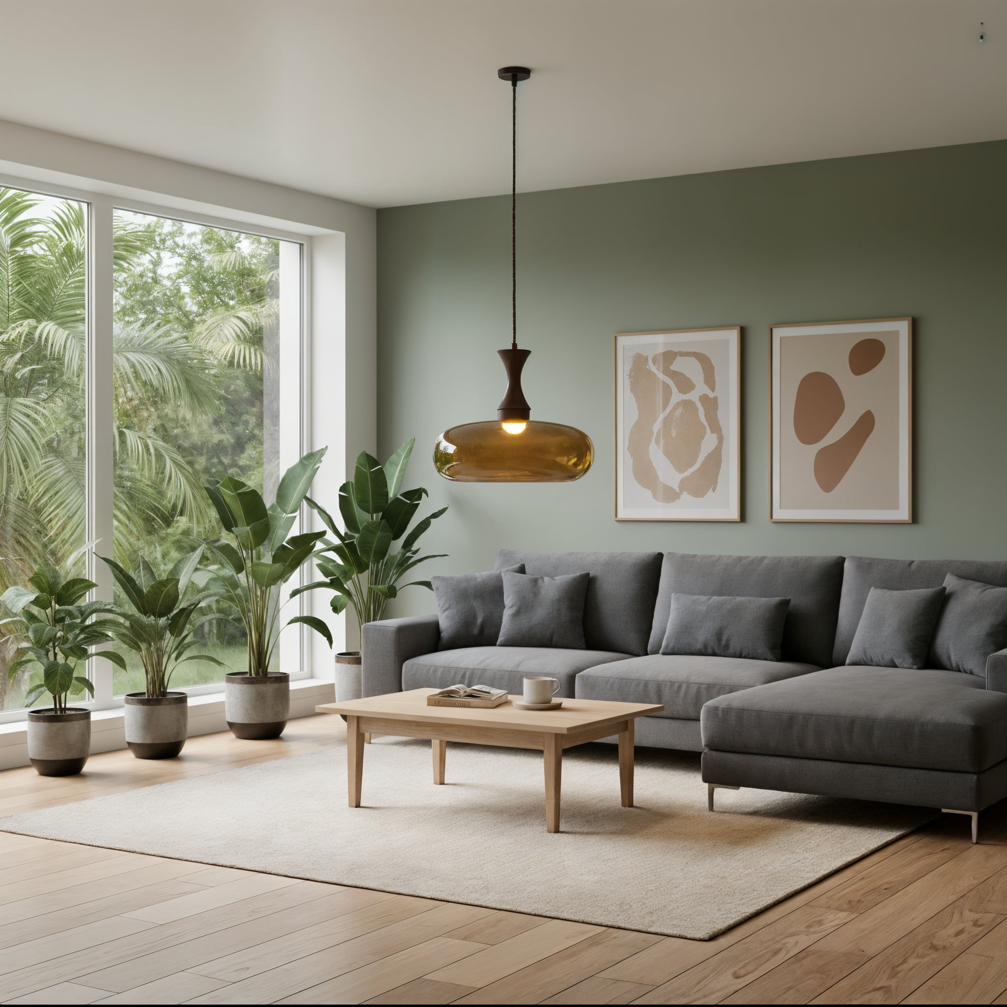 Bulbous Shade Hanging Pendant Lamp