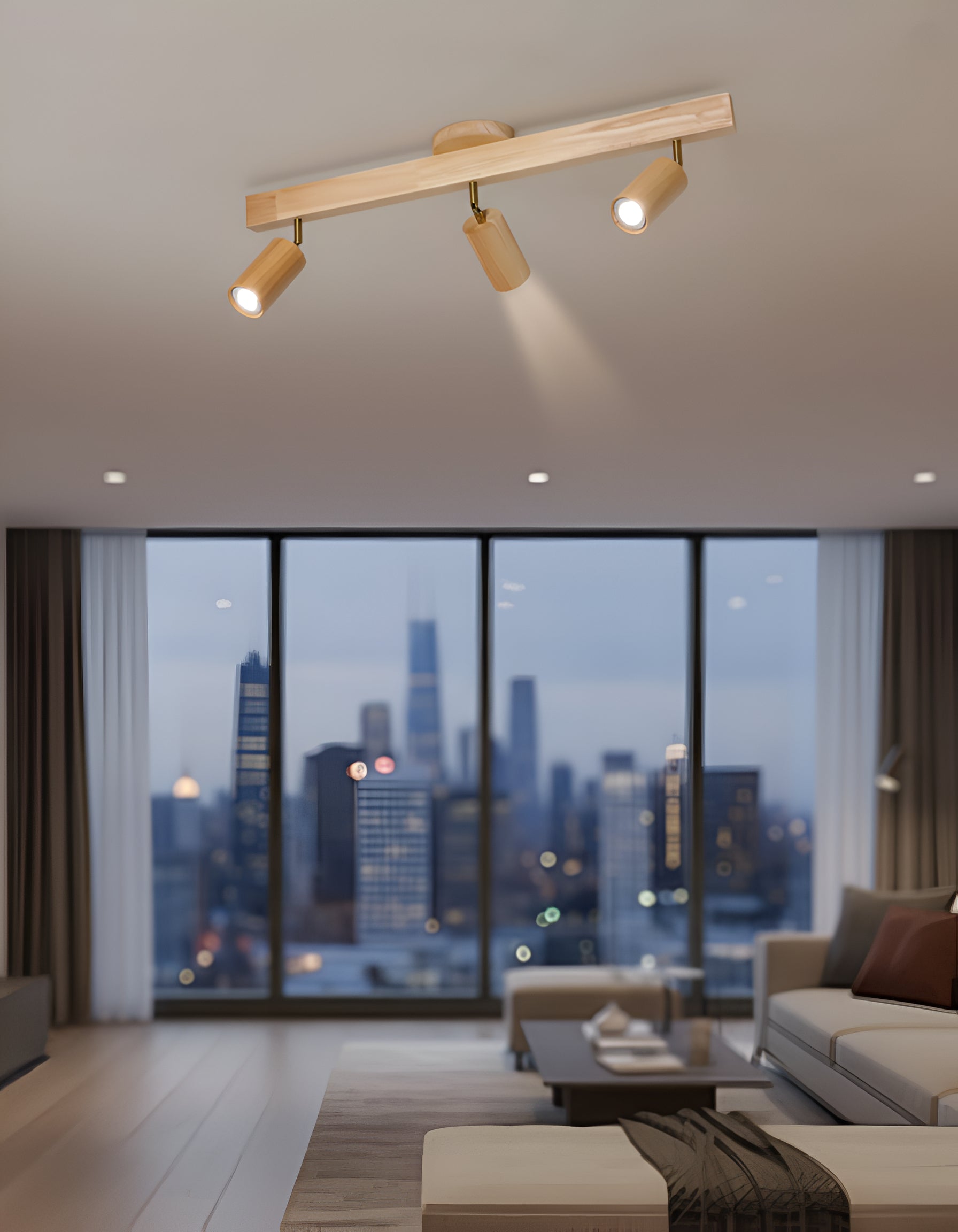 Modern Wood Track Lighting - Adjustable Directional Ceiling Spotlight