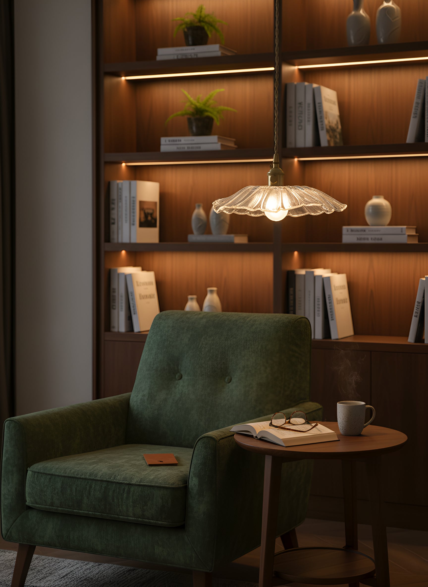 Flower Fluted Glass Pendant Light - Ruffled Shade Hanging Lamp