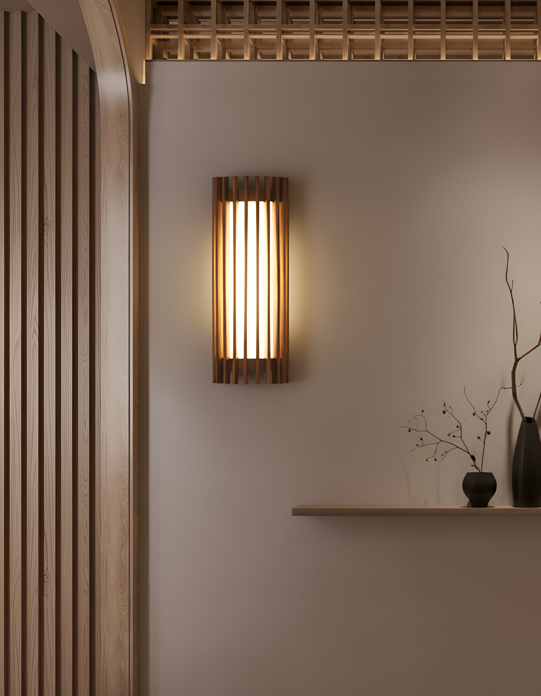 Modern Wooden Slat Wall Sconce - Vertical Wood Strip Wall