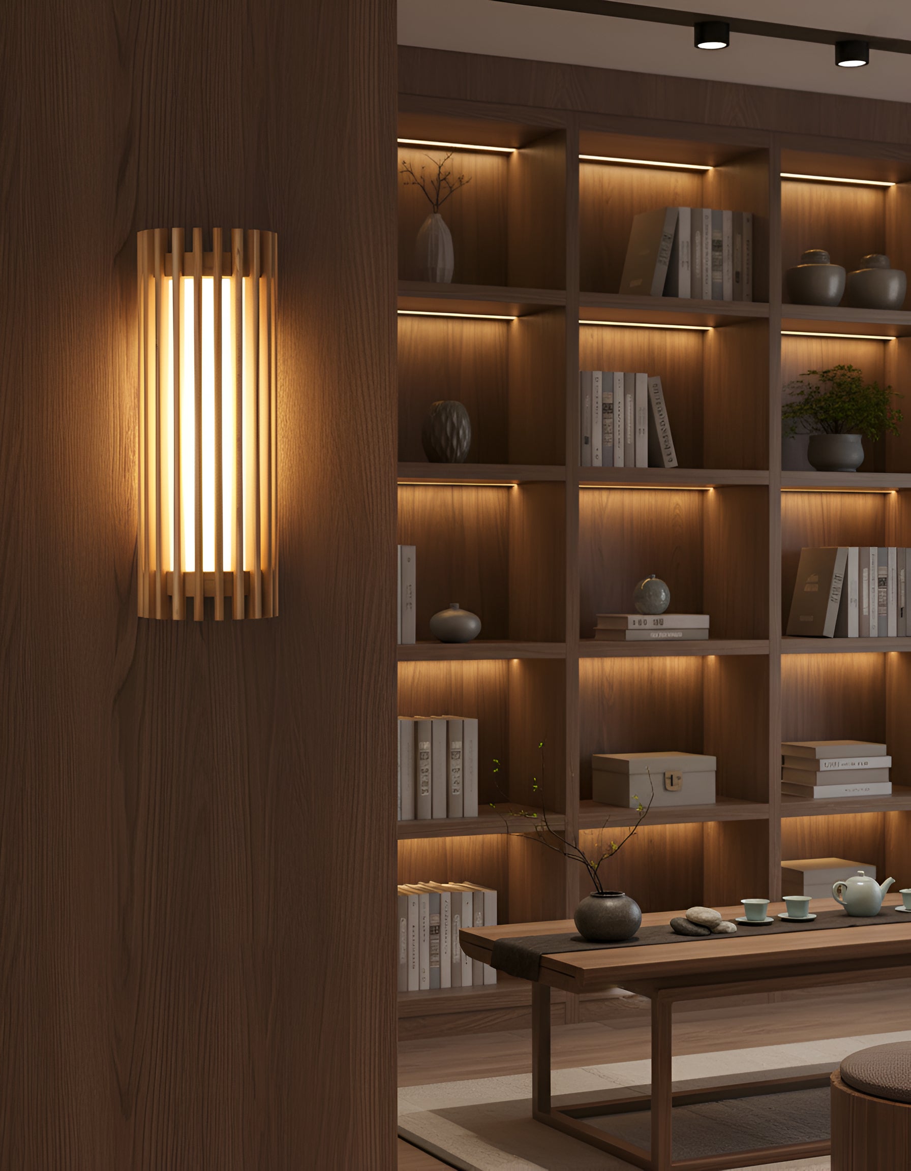 Modern Wooden Slat Wall Sconce - Vertical Wood Strip Wall