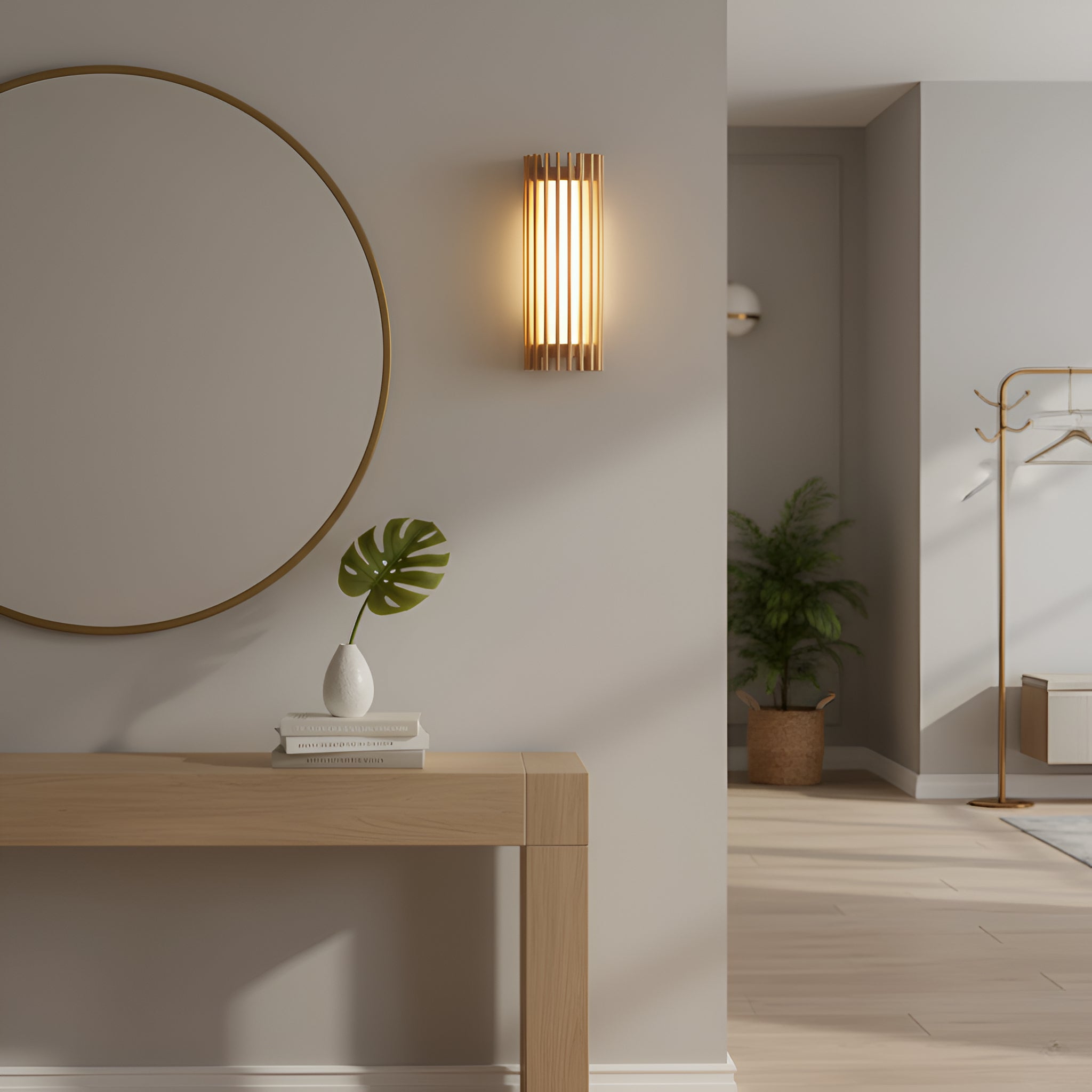 Modern Wooden Slat Wall Sconce - Vertical Wood Strip Wall