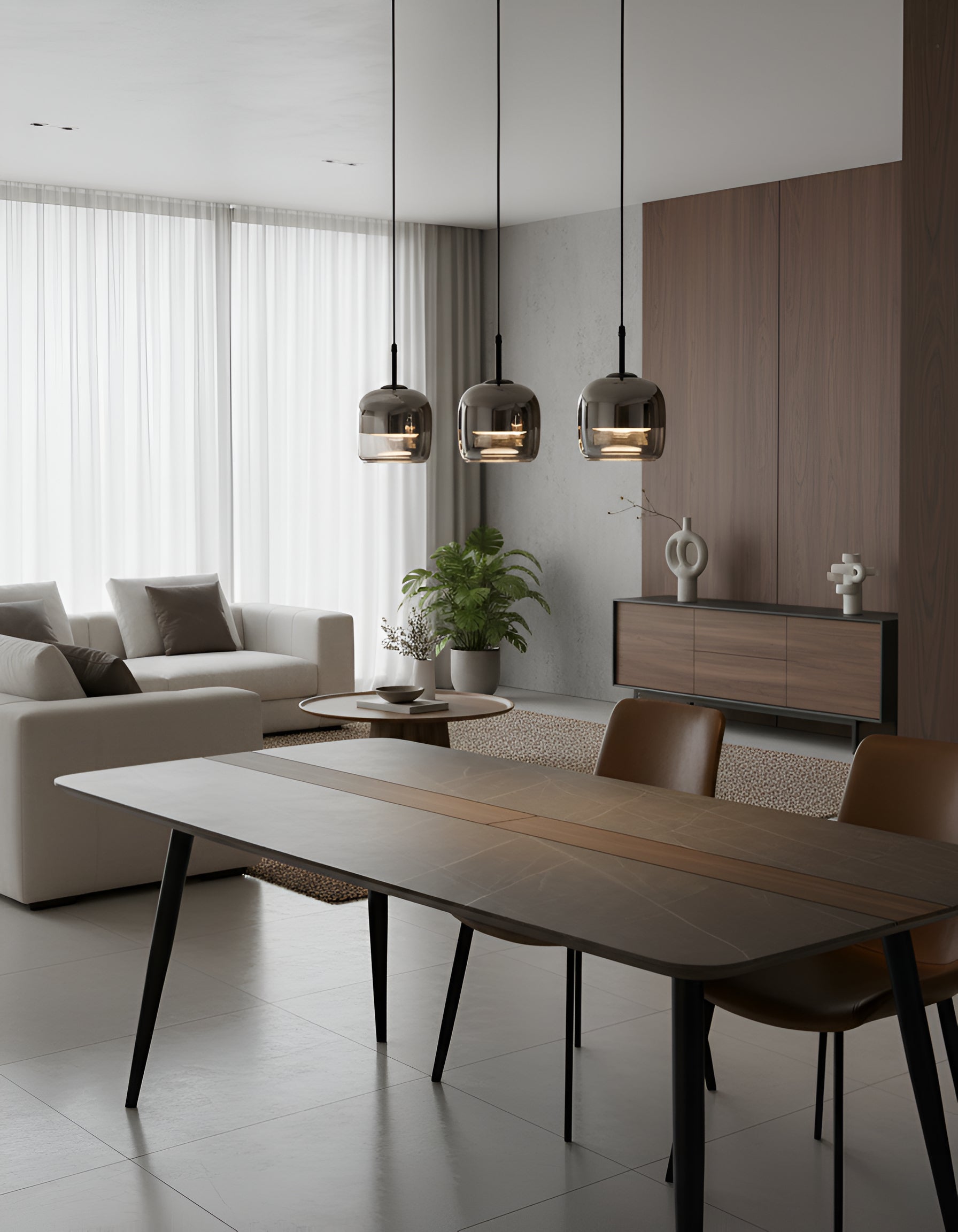 Modern Smoke Glass Pendant Light - Contemporary Oval Hanging Light