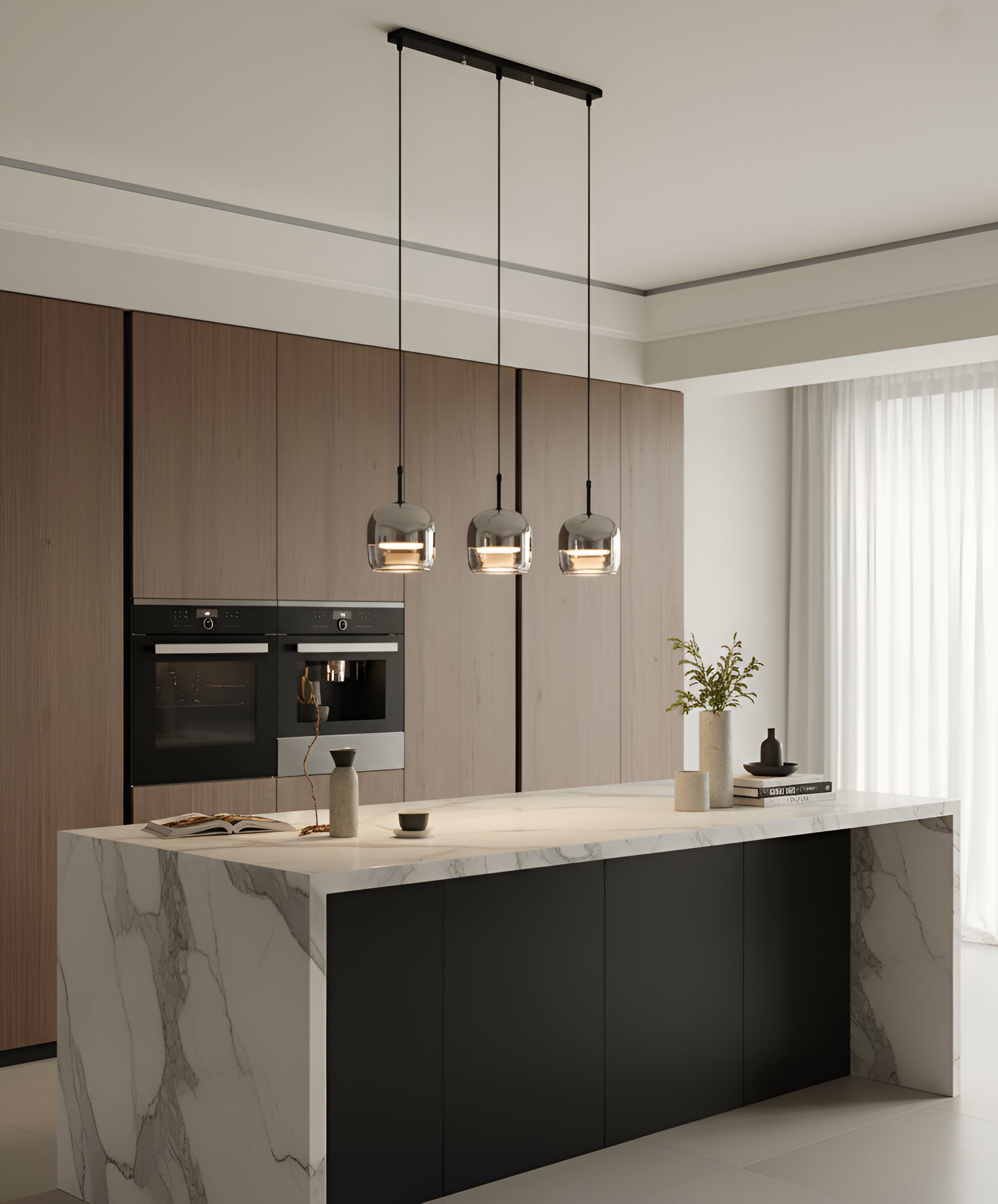 Modern Smoke Glass Pendant Light - Contemporary Oval Hanging Light