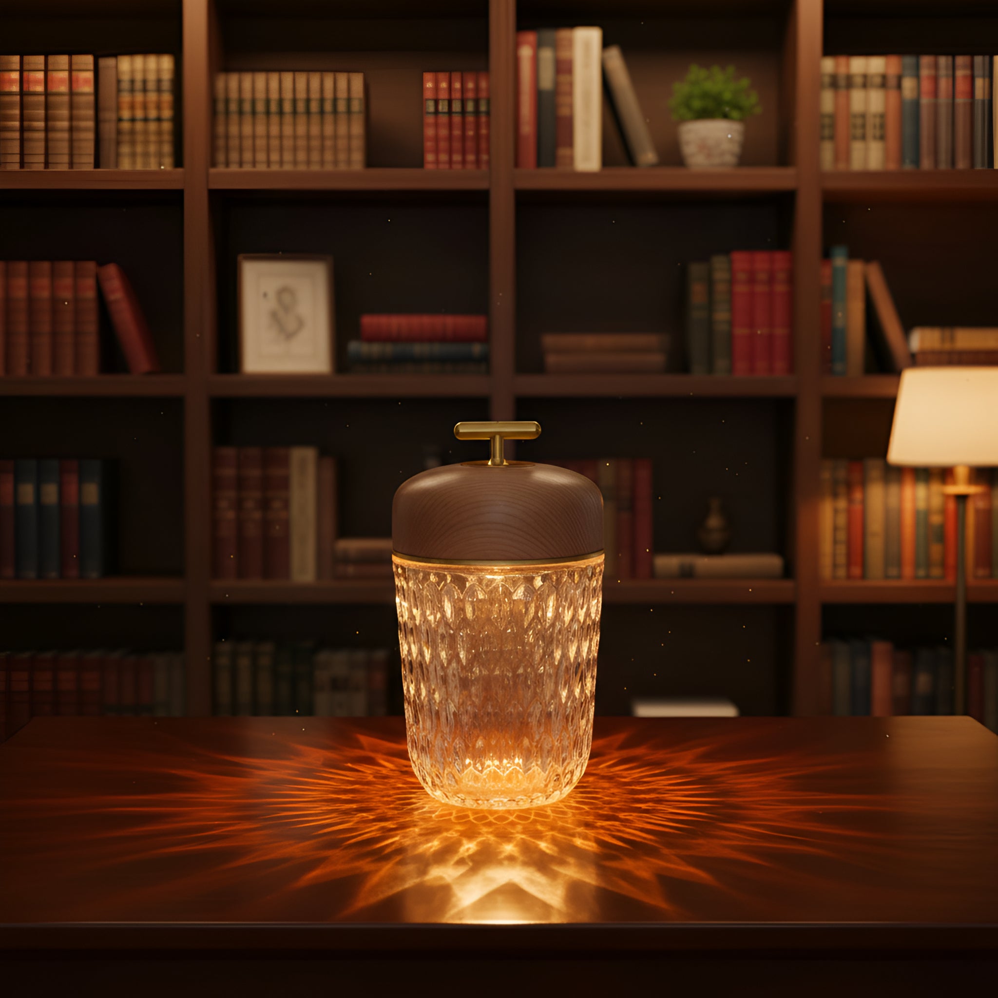 Cordless Crystal Table Lamp - Rechargeable Diamond Cut Glass Accent Light