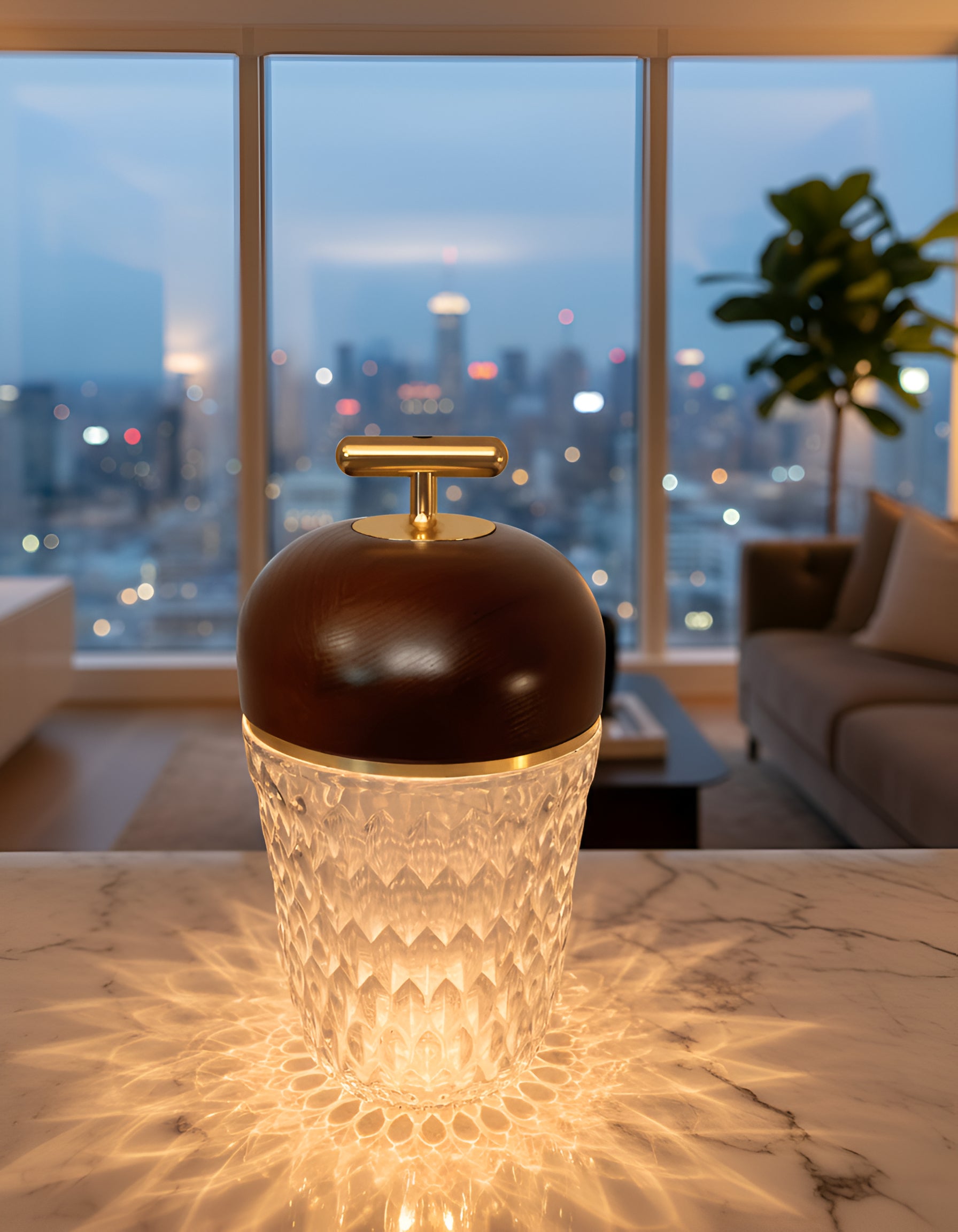 Cordless Crystal Table Lamp - Rechargeable Diamond Cut Glass Accent Light