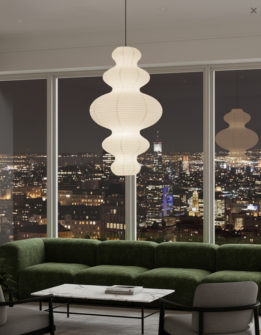 Sculptural Paper Pendant Light - Ribbed Lantern Style Hanging Light