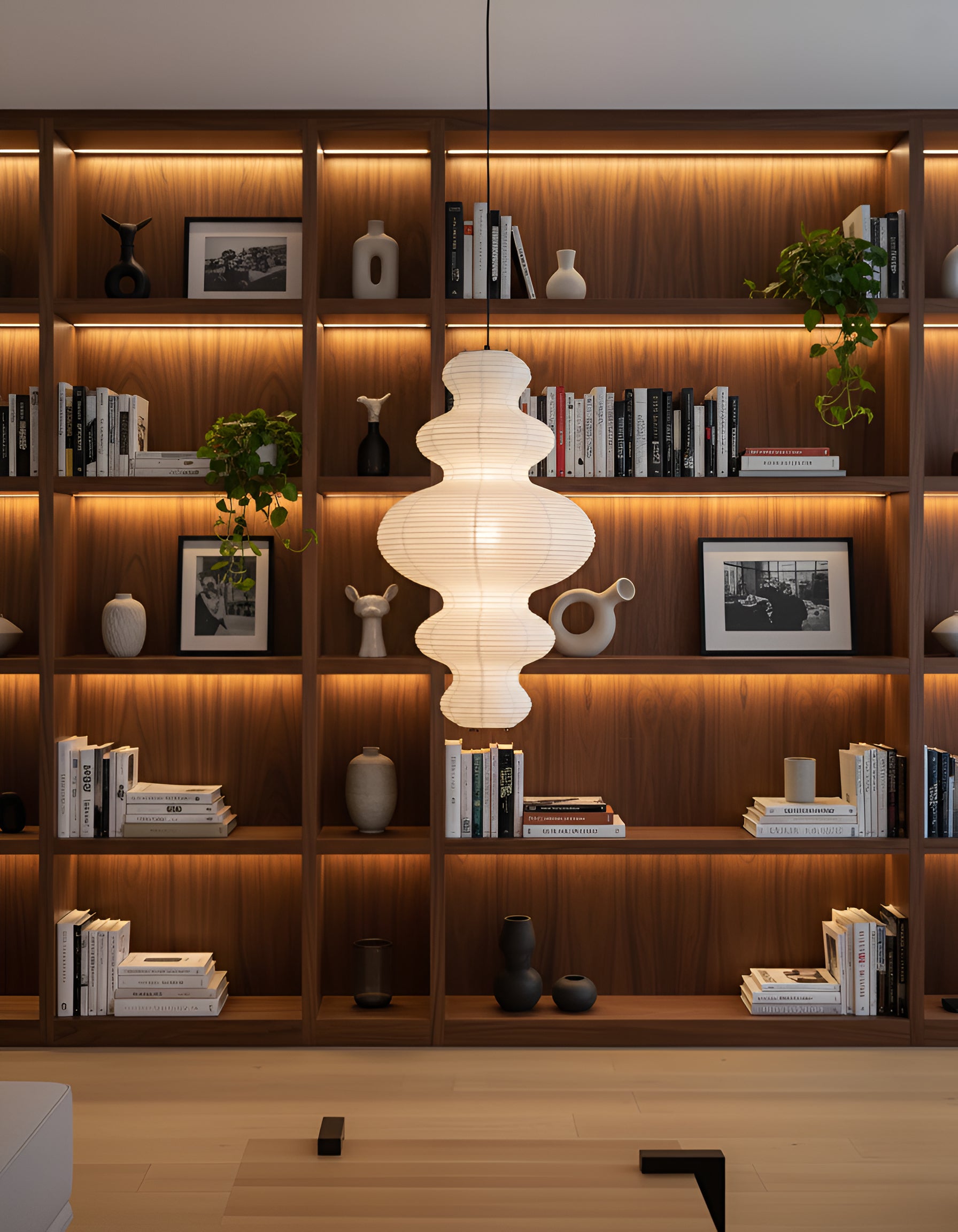 Sculptural Paper Pendant Light - Ribbed Lantern Style Hanging Light