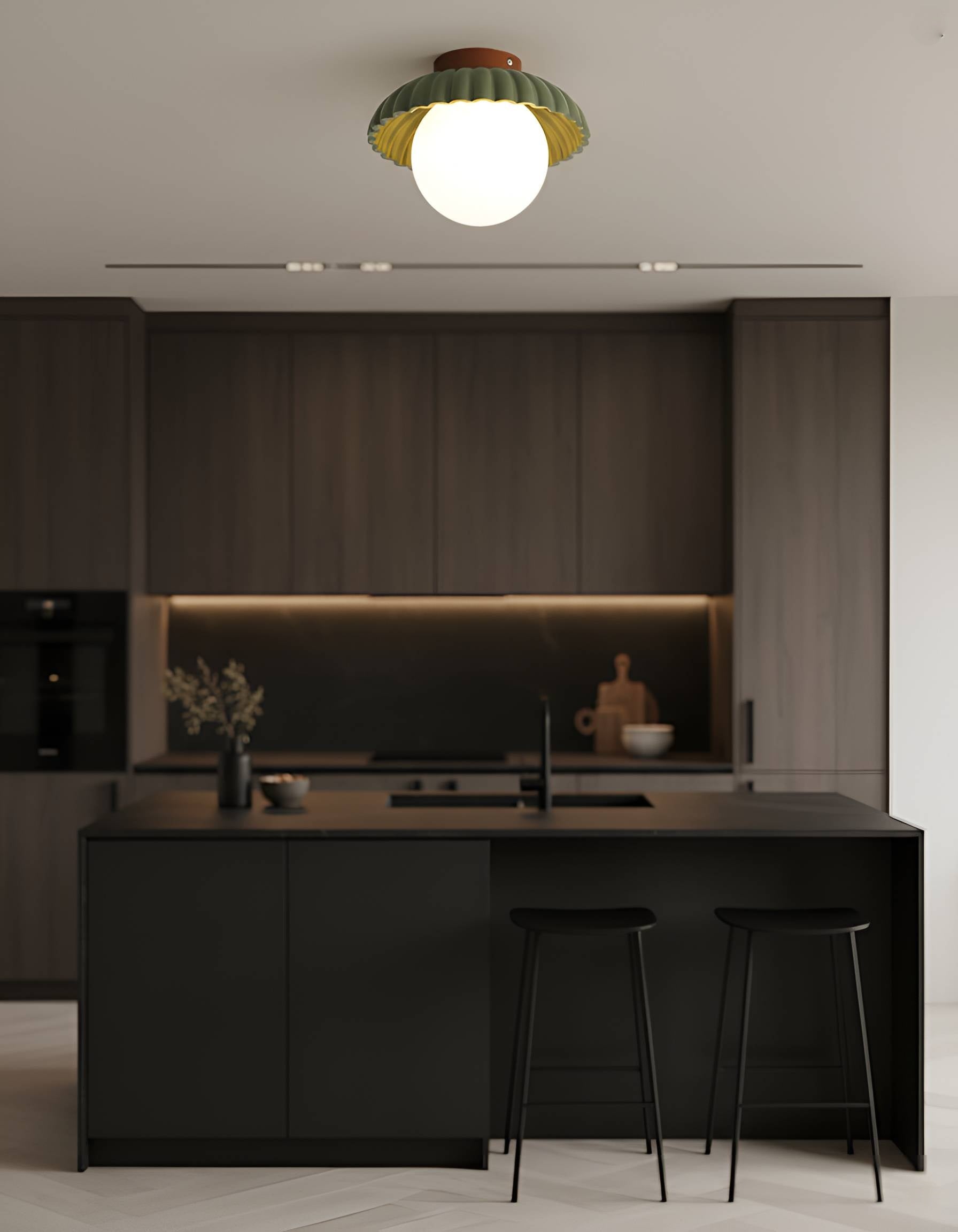 Fluted Dome Semi-Flush Mount Ceiling Light - Ribbed Shade with Globe Bulb