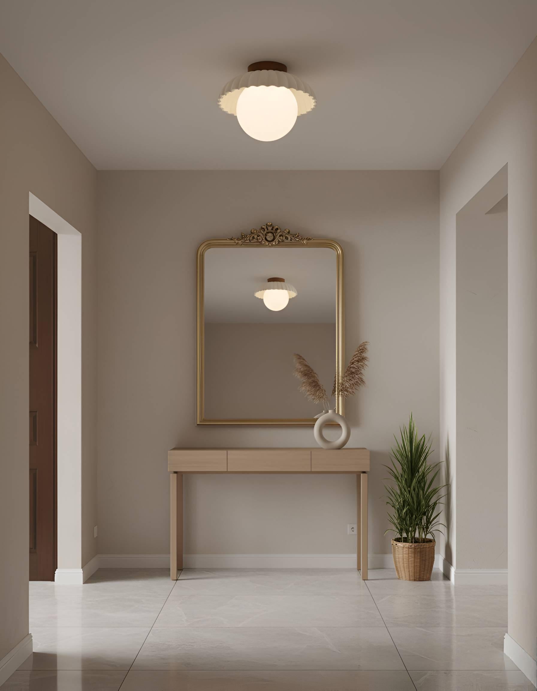 Fluted Dome Semi-Flush Mount Ceiling Light - Ribbed Shade with Globe Bulb