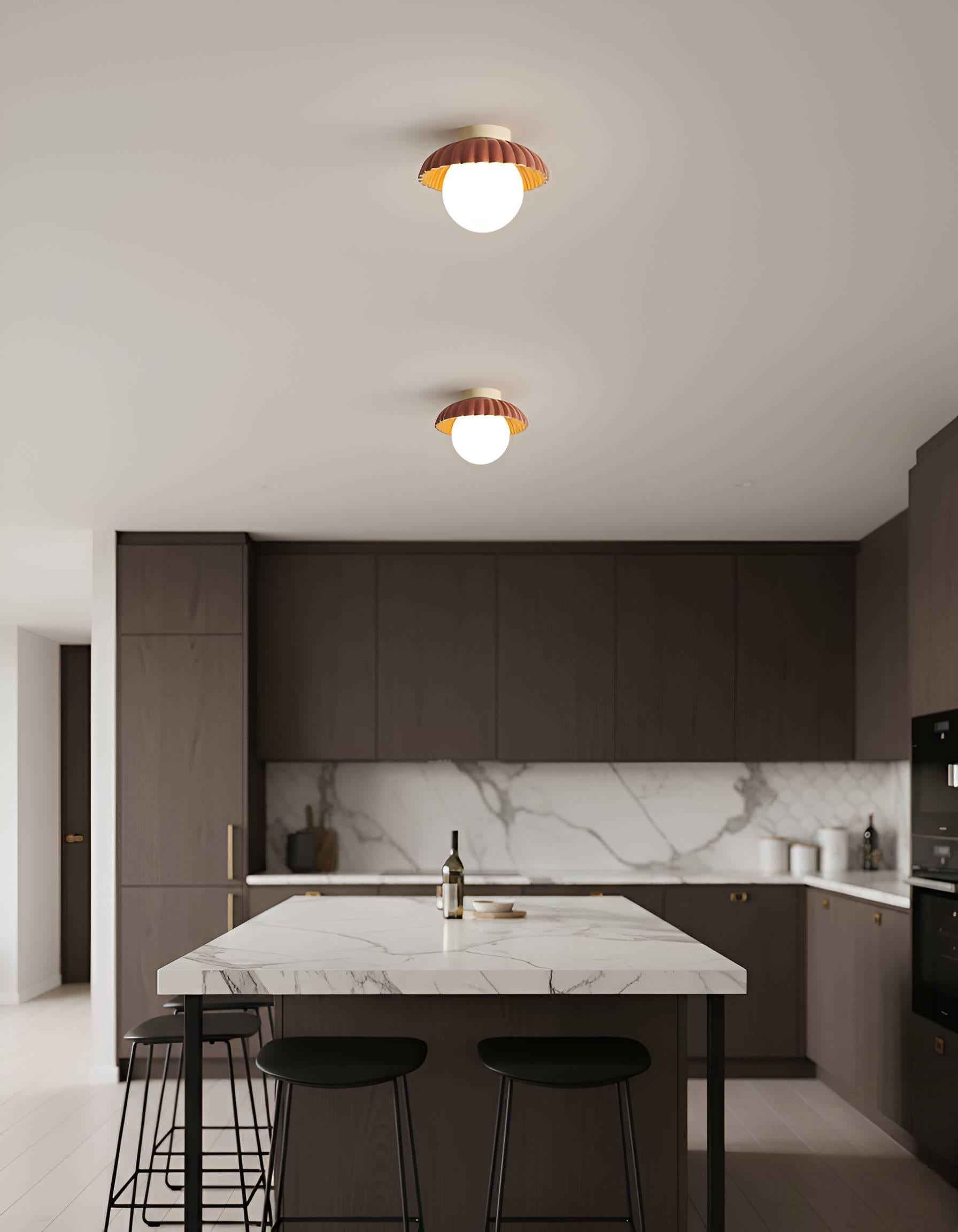 Fluted Dome Semi-Flush Mount Ceiling Light - Ribbed Shade with Globe Bulb