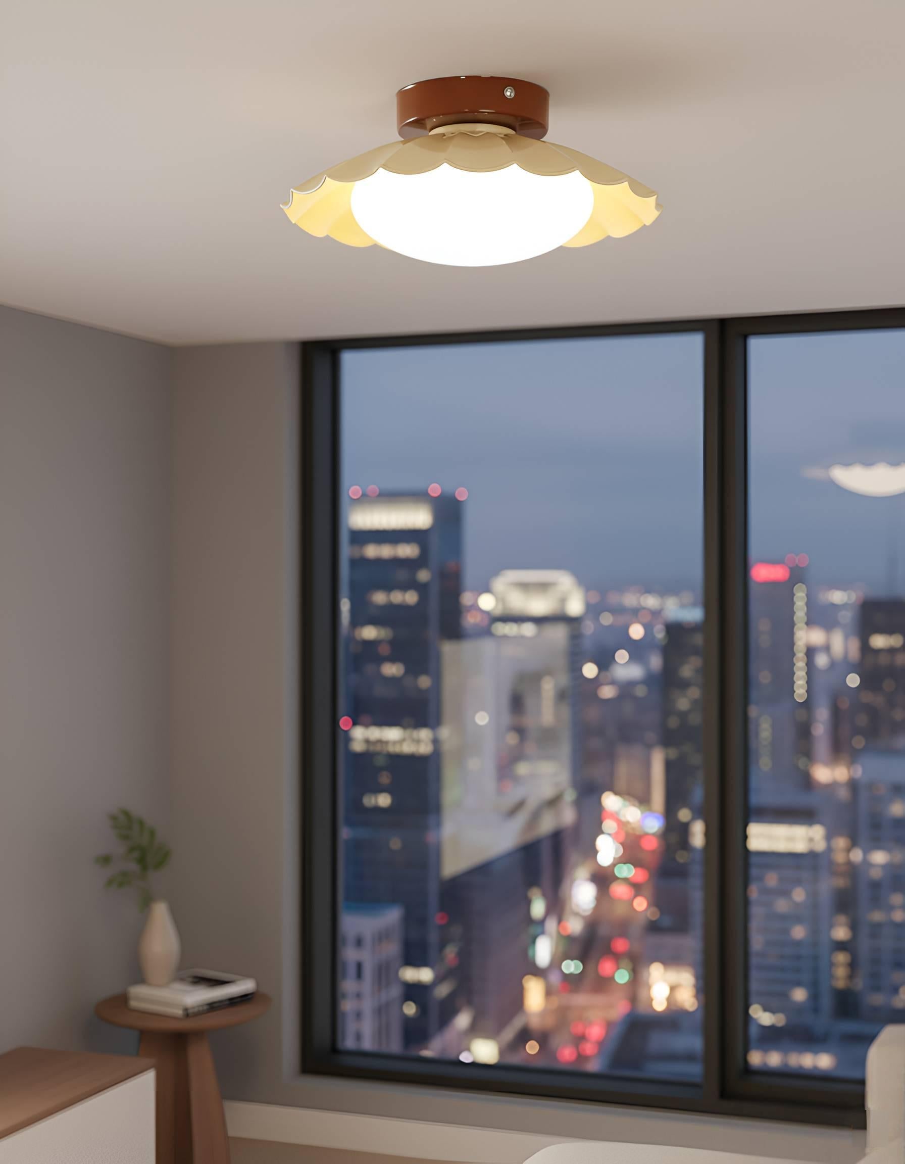 Scalloped Edge Semi-Flush Mount Ceiling Light - Decorative Ruffled Shade Fixture