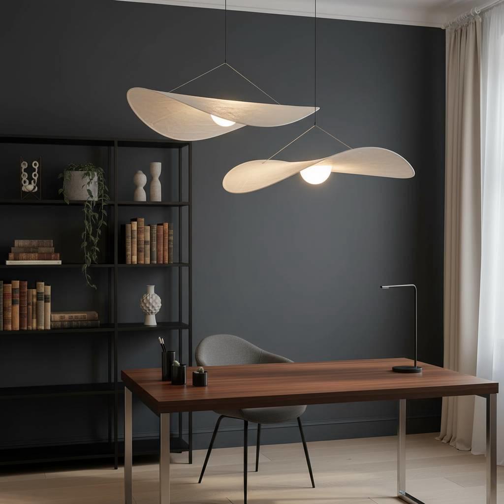 Organic Wing Pendant Light - Sculptural Curved Hanging Light with Cable Suspension