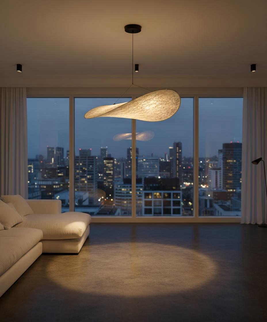 Organic Wing Pendant Light - Sculptural Curved Hanging Light with Cable Suspension