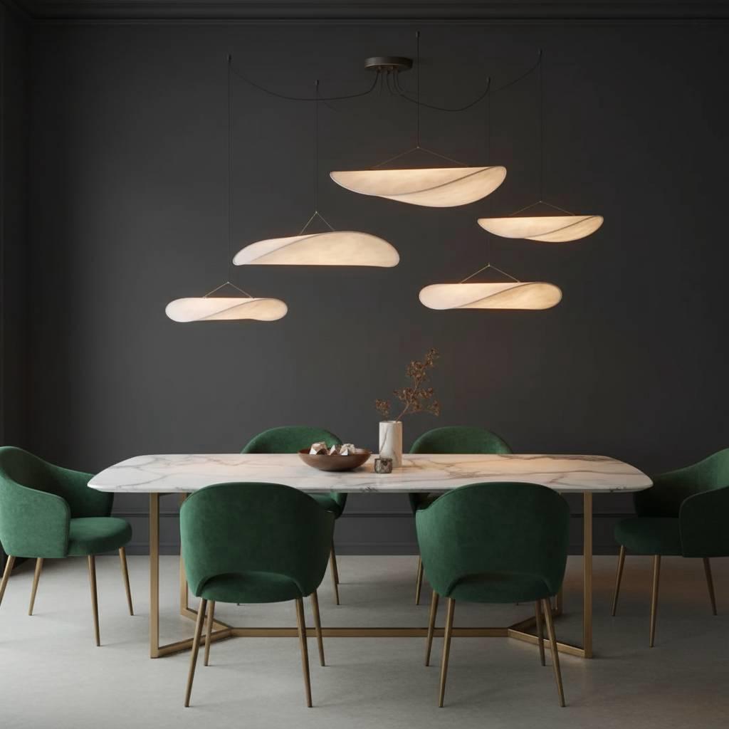 Organic Wing Pendant Light - Sculptural Curved Hanging Light with Cable Suspension