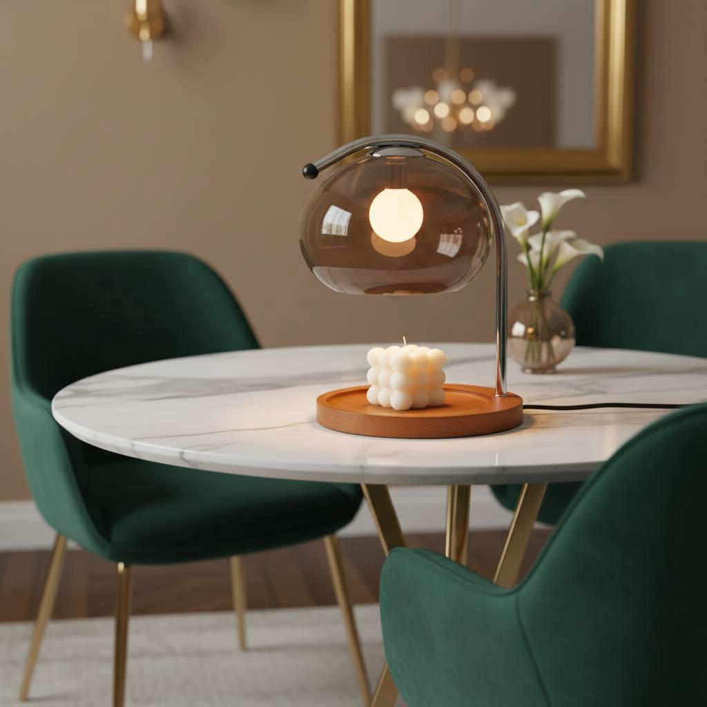 Electric Candle Warmer Lamp - Adjustable Orange Dome Candle Melter with Wood Base