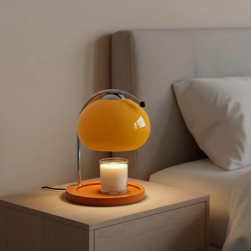 Electric Candle Warmer Lamp - Adjustable Orange Dome Candle Melter with Wood Base