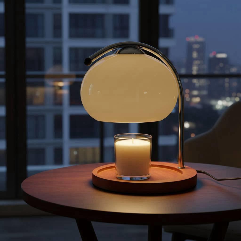 Electric Candle Warmer Lamp - Adjustable Orange Dome Candle Melter with Wood Base