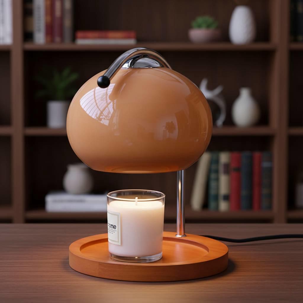 Electric Candle Warmer Lamp - Adjustable Orange Dome Candle Melter with Wood Base