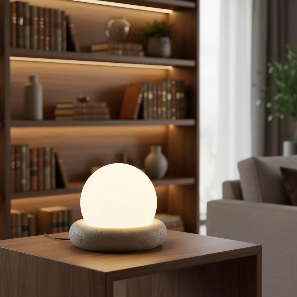 Cordless Globe Table Lamp - Rechargeable Stone Base Accent Light with Glass Orb