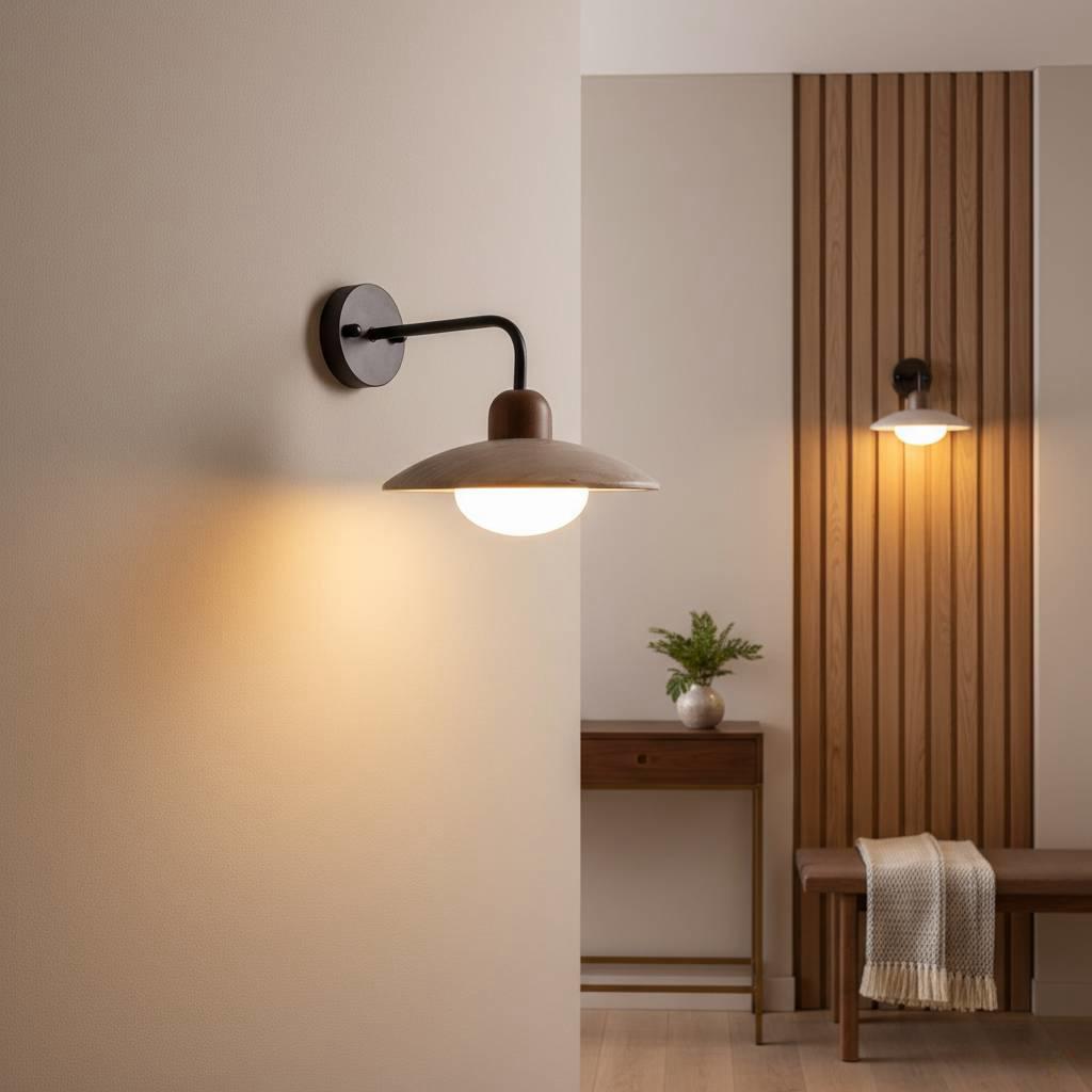 Modern Curved Arm Wall Sconce - Dome Shade Wall Light with Exposed Bulb