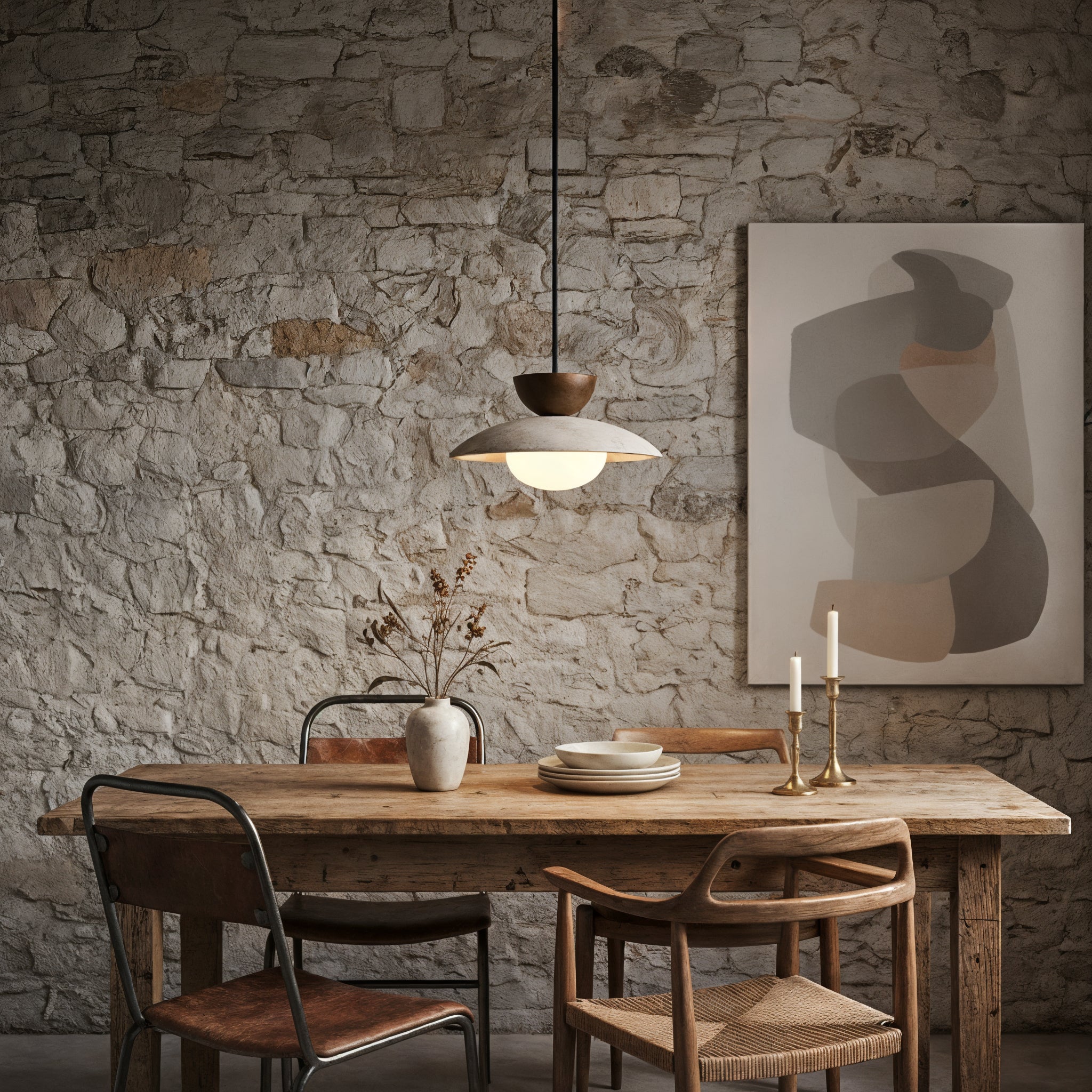 Wood Concrete Pendant Light - Modern Elegant Hanging Lamp