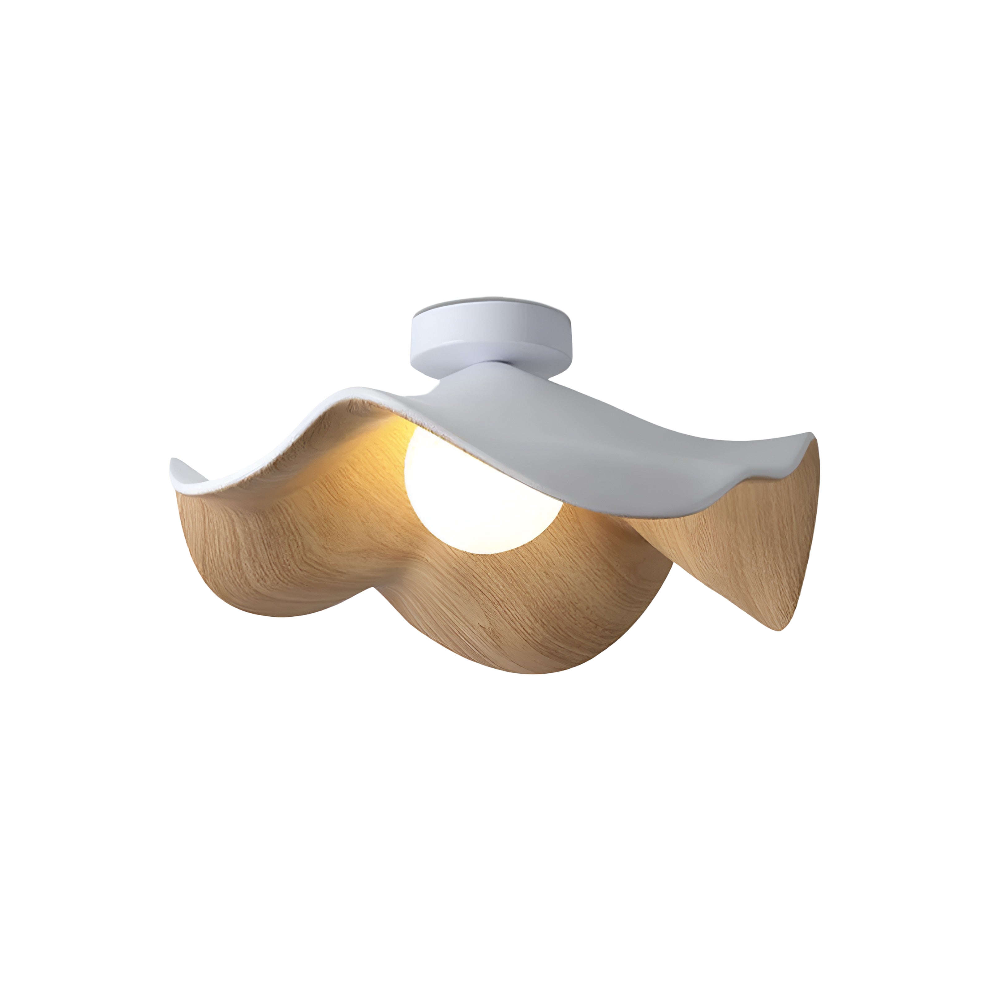 Modern Curved Wood Ceiling Light - Sculptural Semi-Flush Mount Fixture