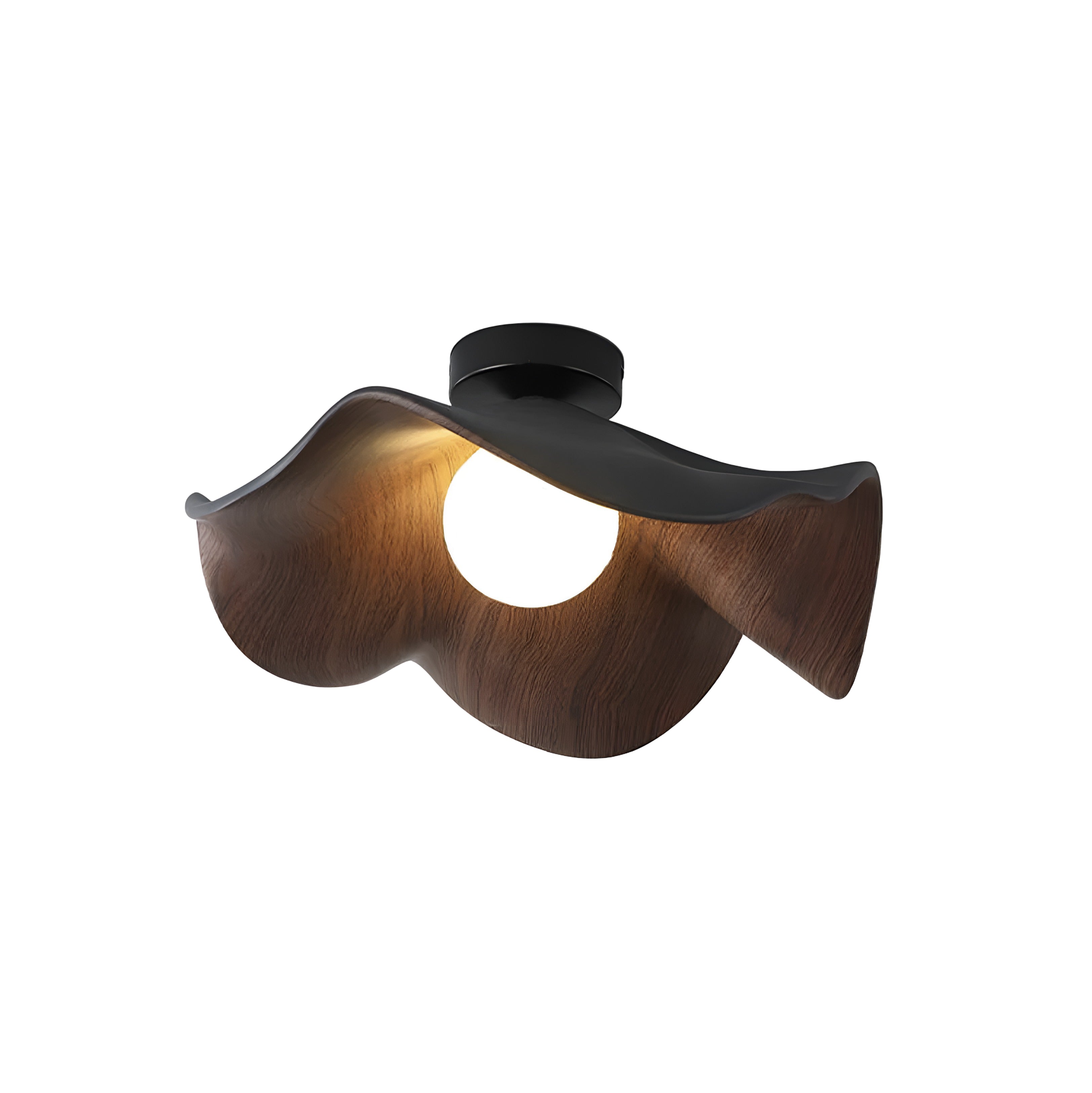 Modern Curved Wood Ceiling Light - Sculptural Semi-Flush Mount Fixture