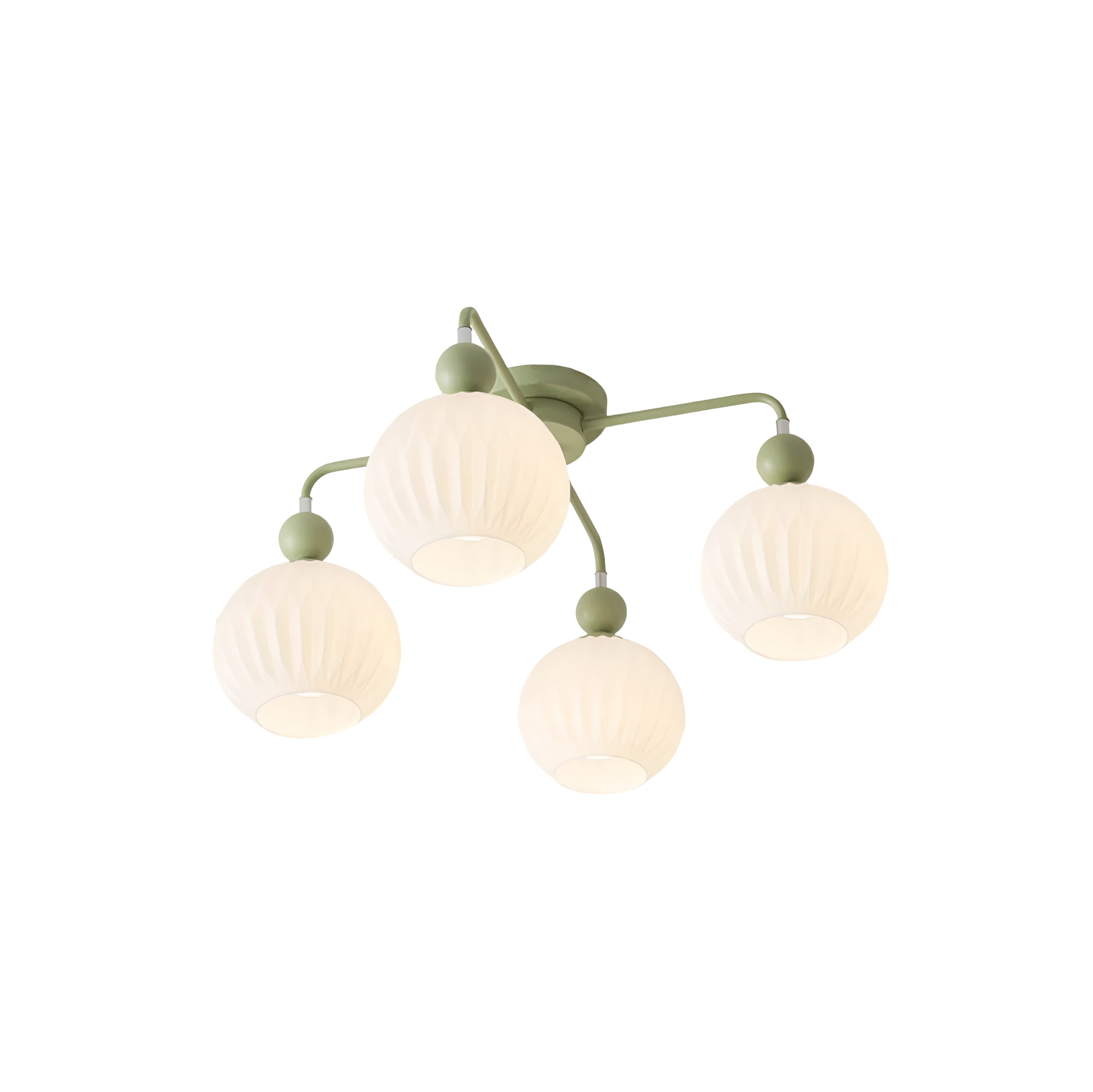 Sage Green Ceiling Chandelier - Ribbed Globe Shade Semi-Flush Mount Light