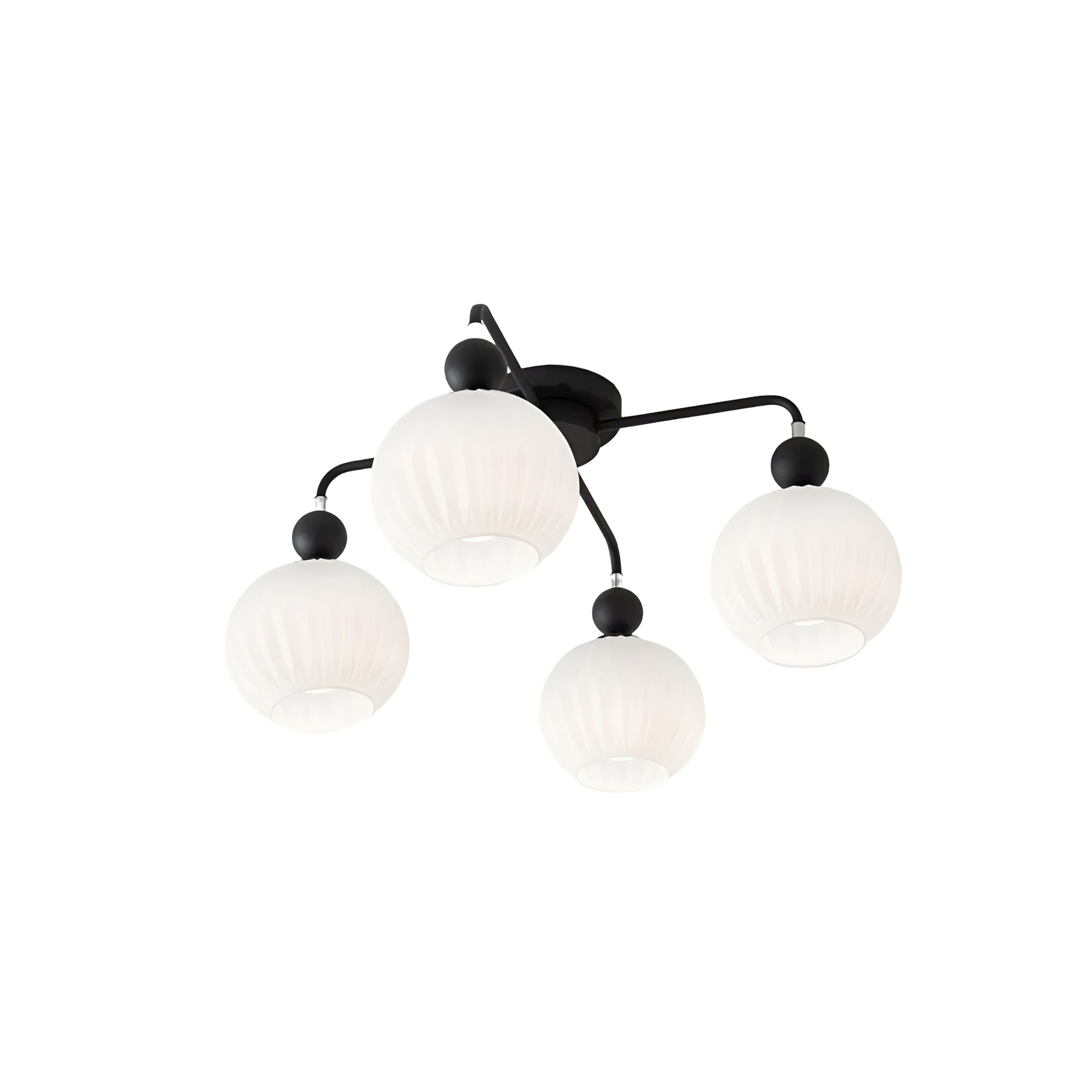 Sage Green Ceiling Chandelier - Ribbed Globe Shade Semi-Flush Mount Light