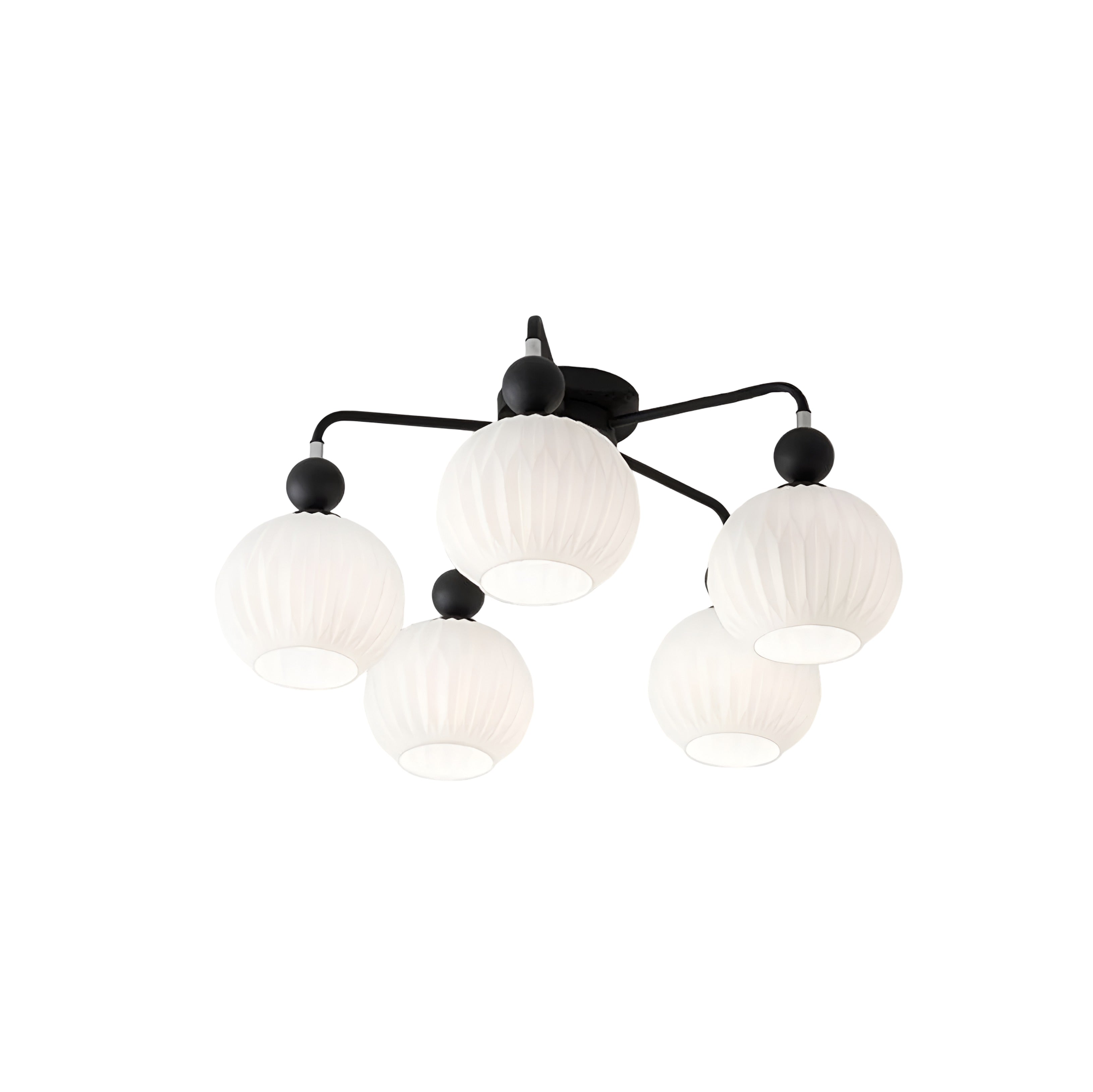 Sage Green Ceiling Chandelier - Ribbed Globe Shade Semi-Flush Mount Light