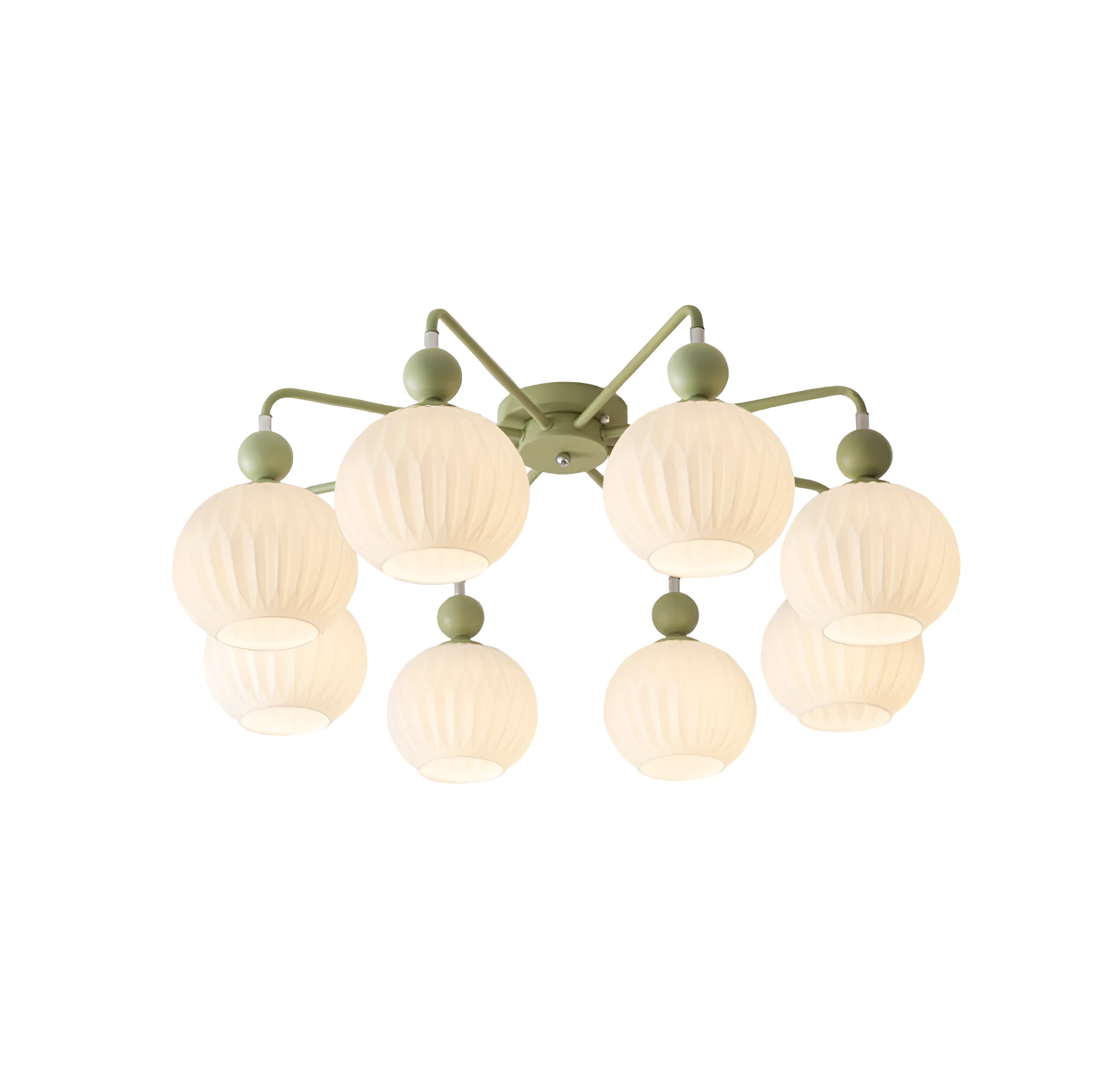 Sage Green Ceiling Chandelier - Ribbed Globe Shade Semi-Flush Mount Light
