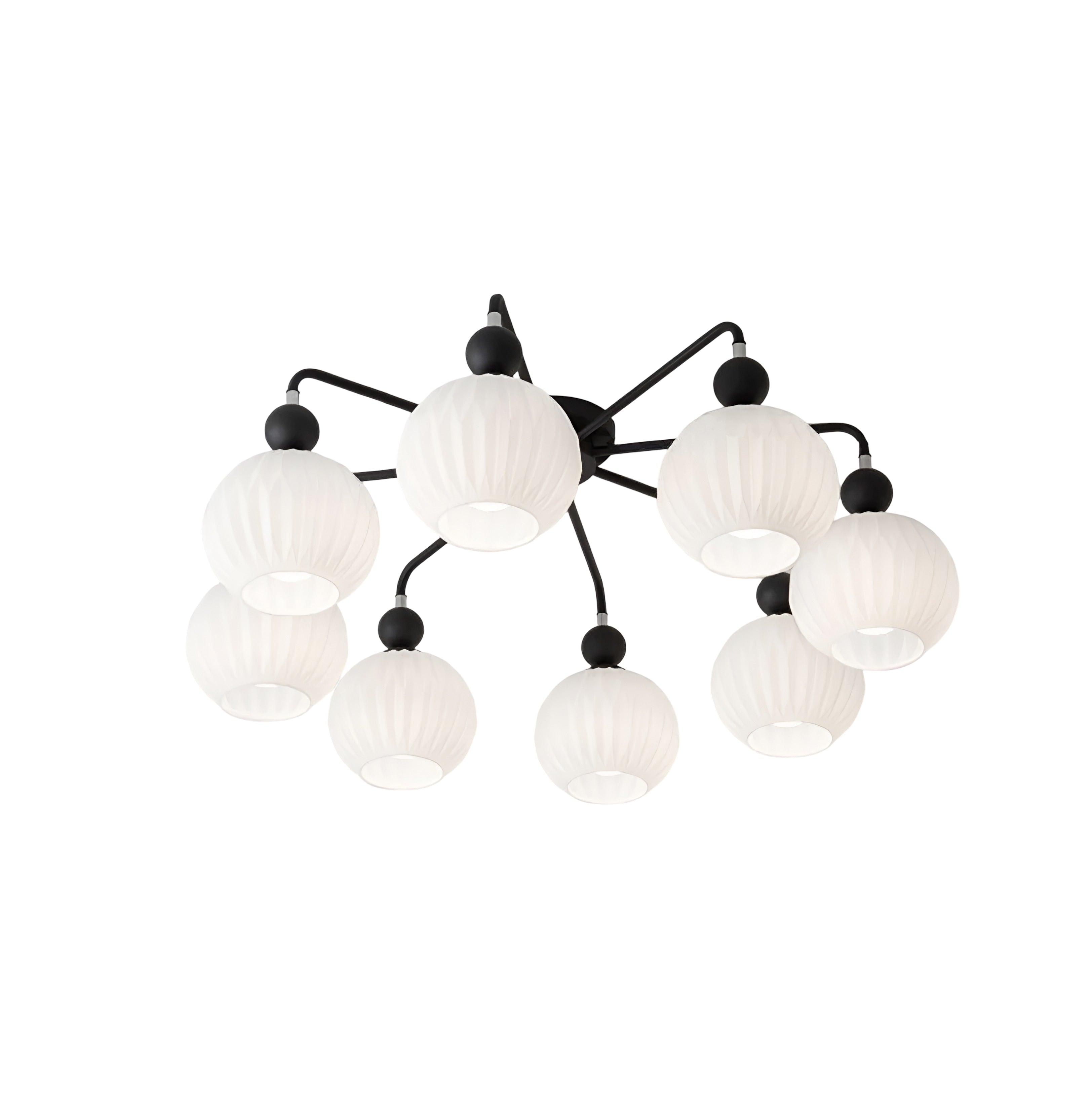 Sage Green Ceiling Chandelier - Ribbed Globe Shade Semi-Flush Mount Light