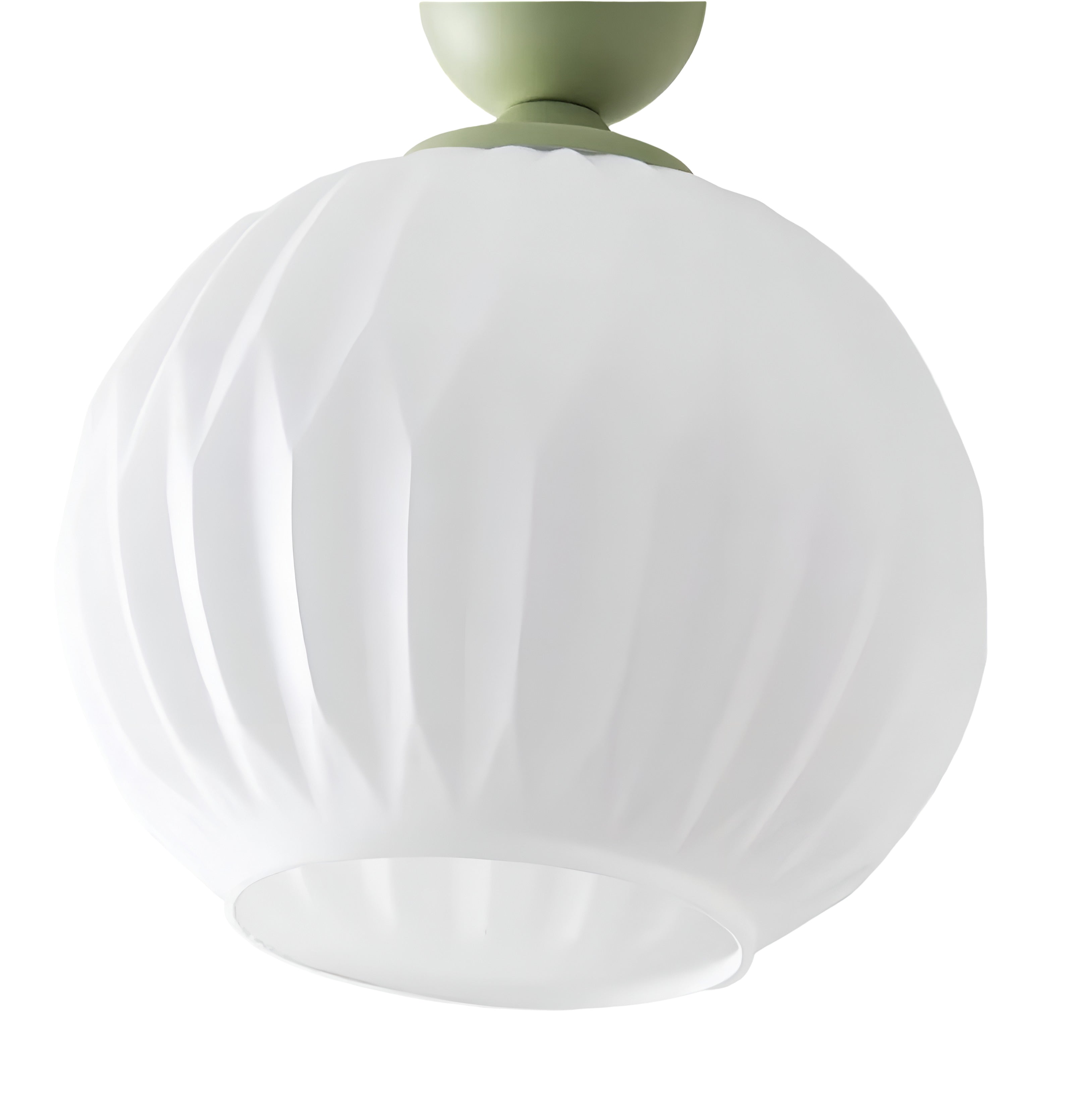 Sage Green Ceiling Chandelier - Ribbed Globe Shade Semi-Flush Mount Light