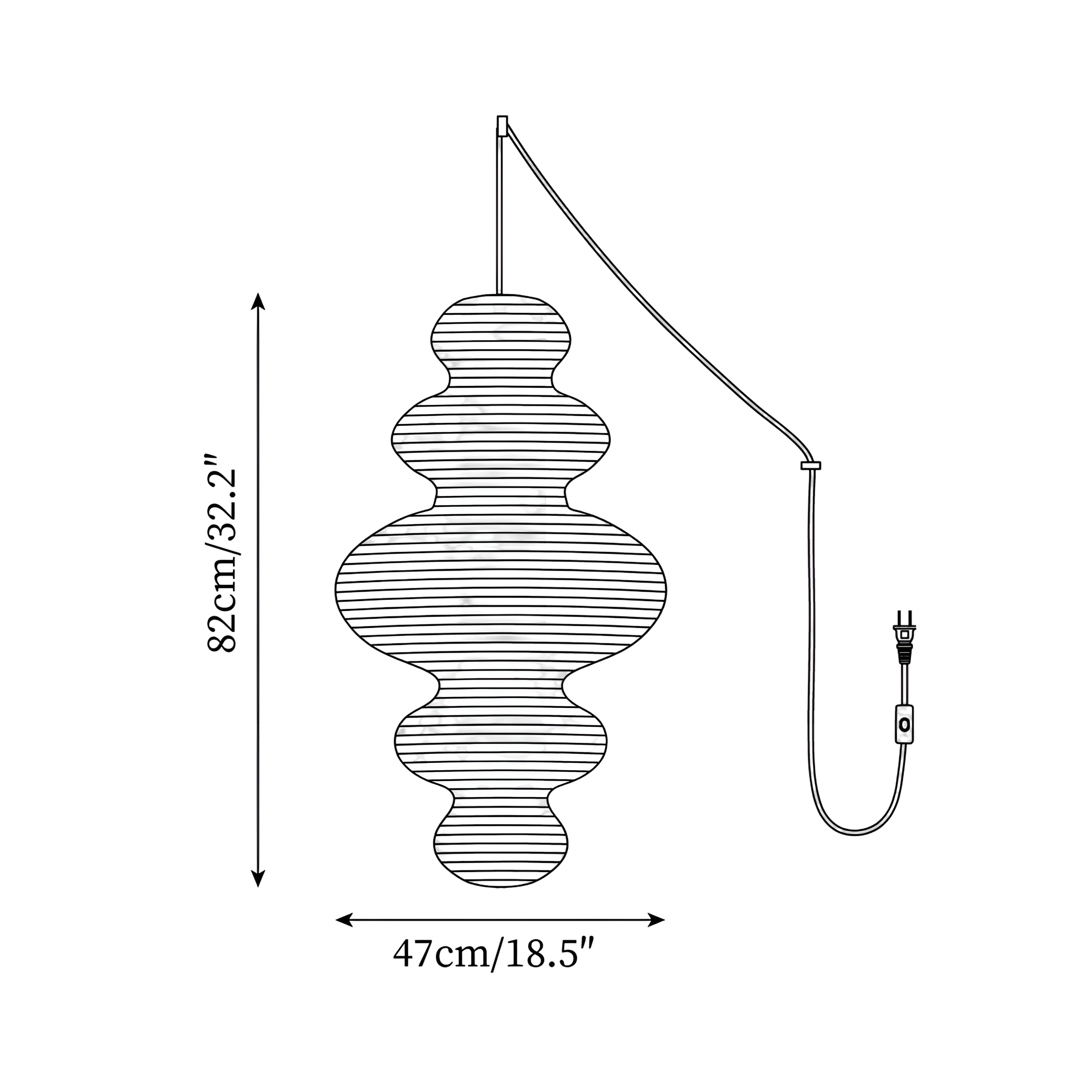 Sculptural Paper Pendant Light - Ribbed Lantern Style Hanging Light