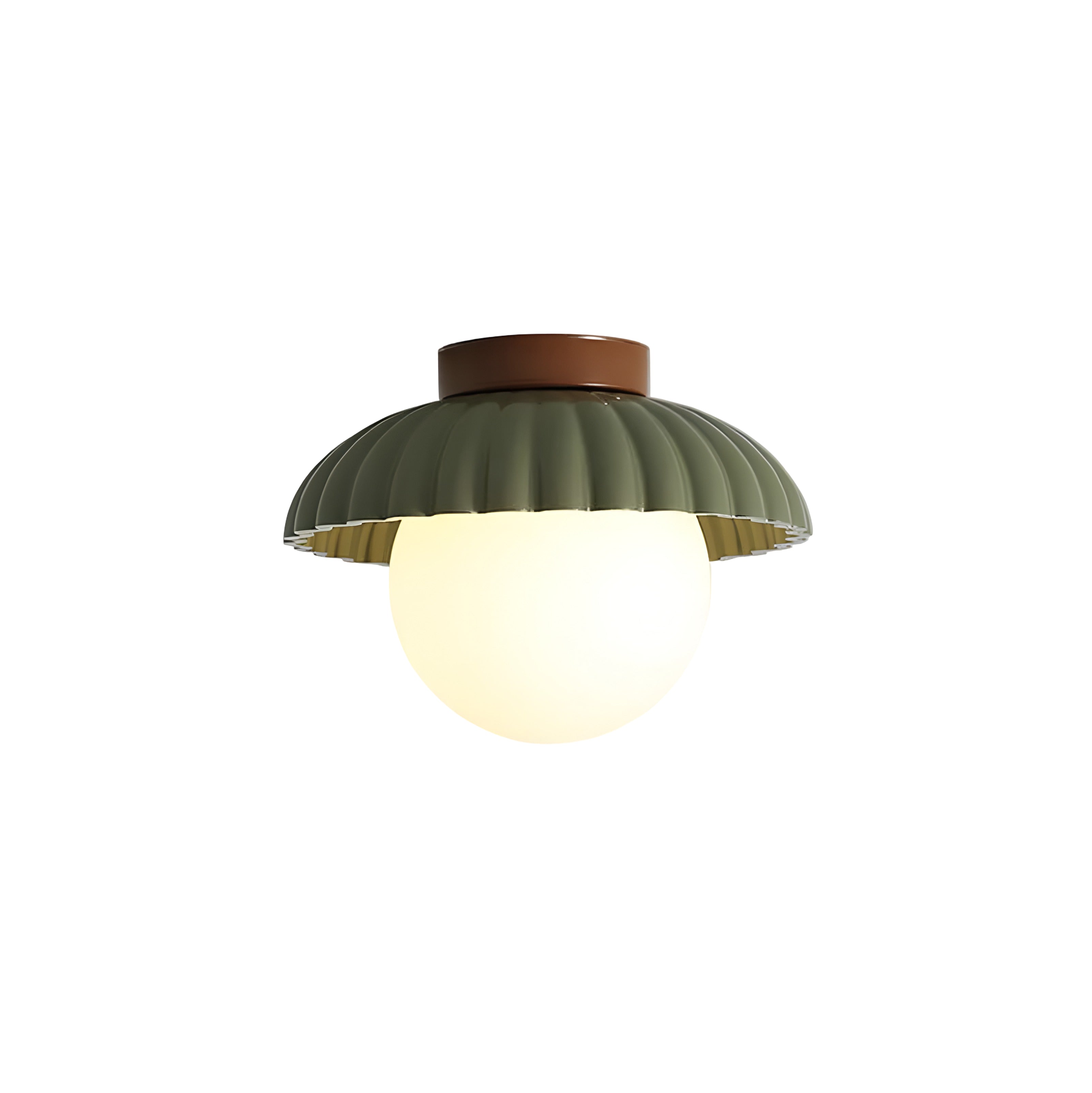 Fluted Dome Semi-Flush Mount Ceiling Light - Ribbed Shade with Globe Bulb