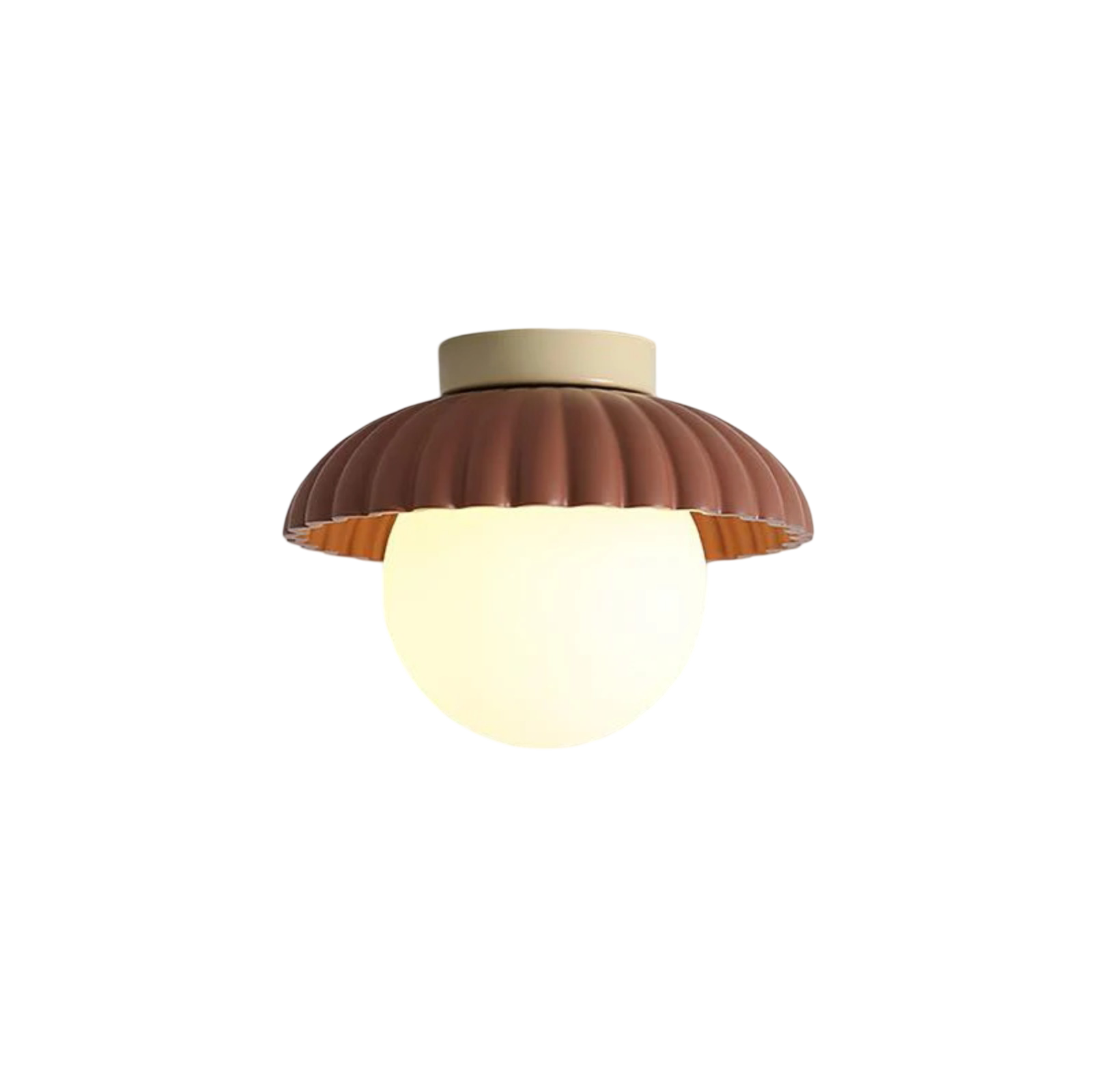 Fluted Dome Semi-Flush Mount Ceiling Light - Ribbed Shade with Globe Bulb
