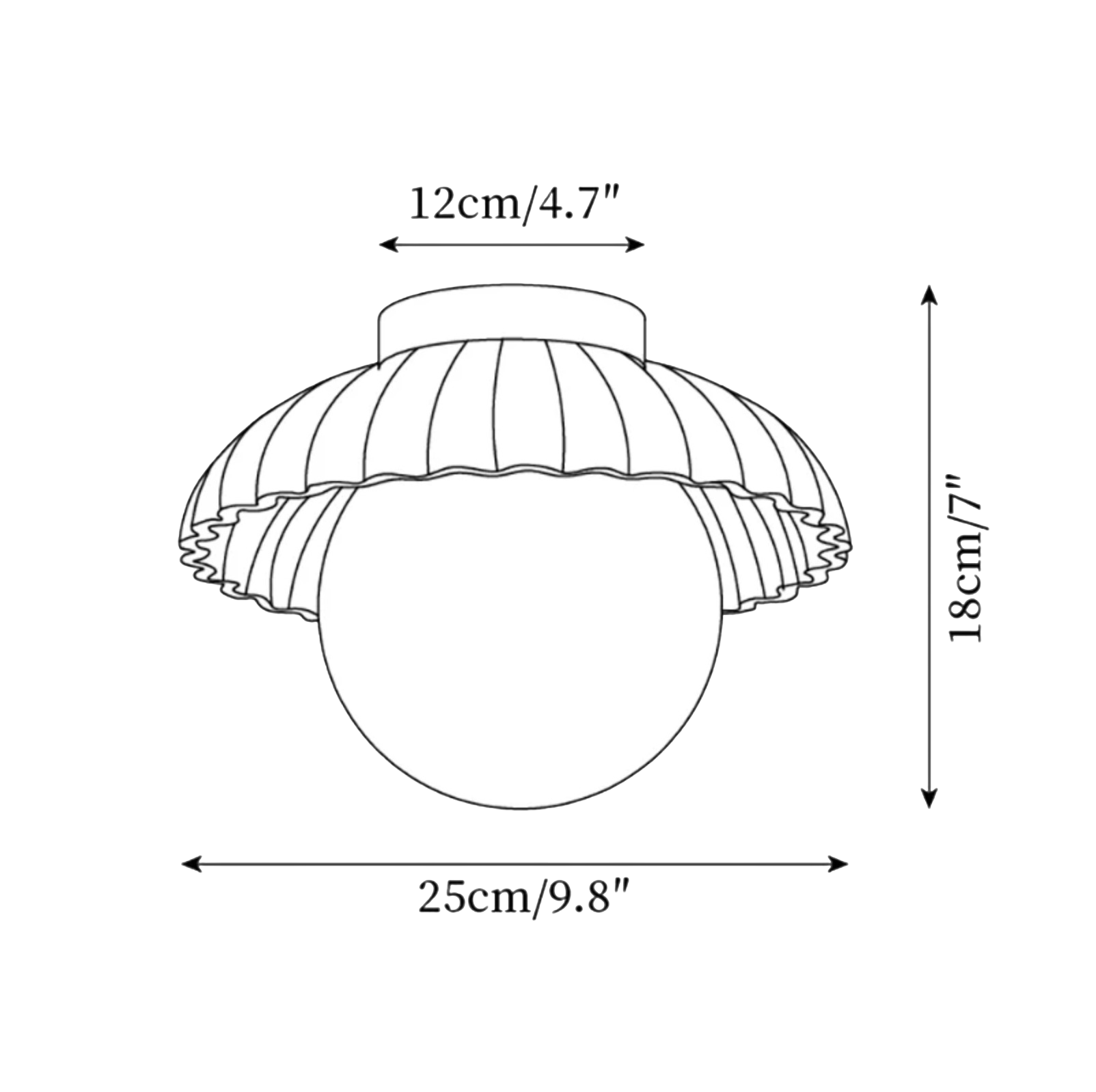 Fluted Dome Semi-Flush Mount Ceiling Light - Ribbed Shade with Globe Bulb