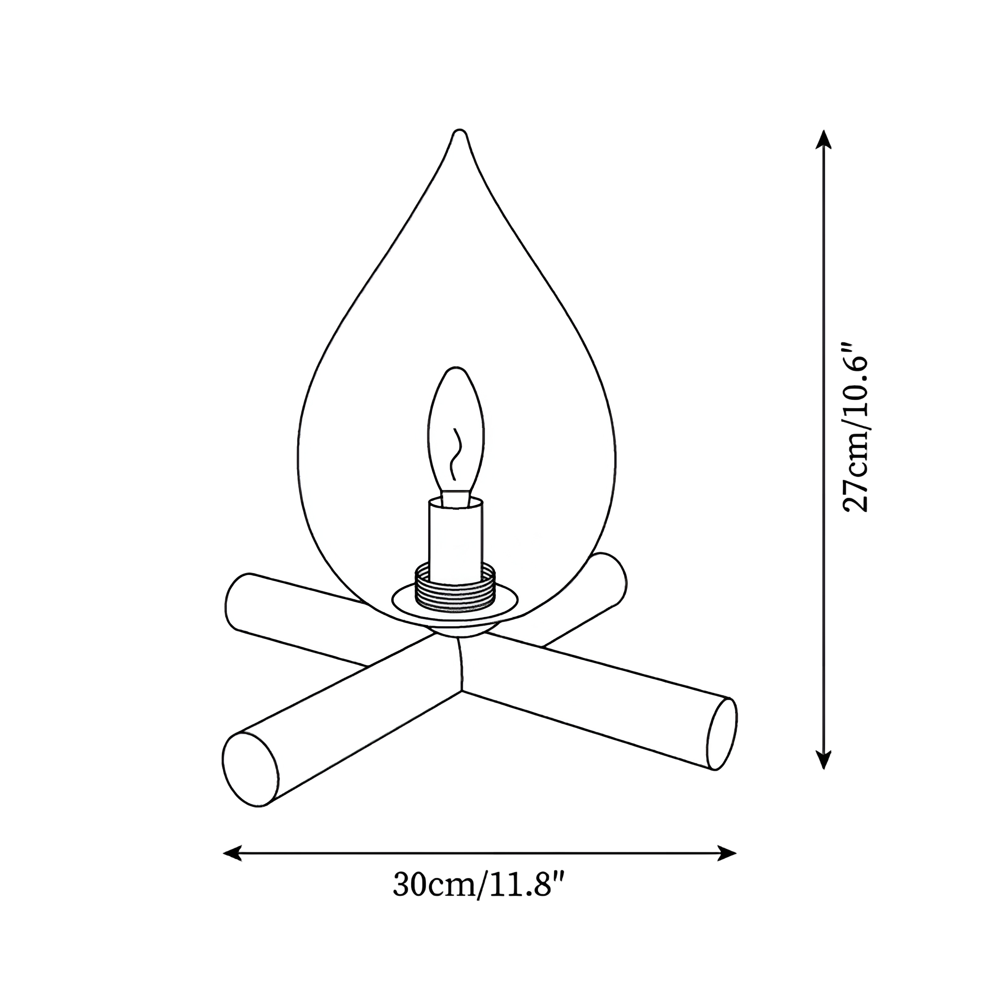 Amber Glass Flame Table Lamp - Campfire Inspired Accent Light with Wooden Tripod Base