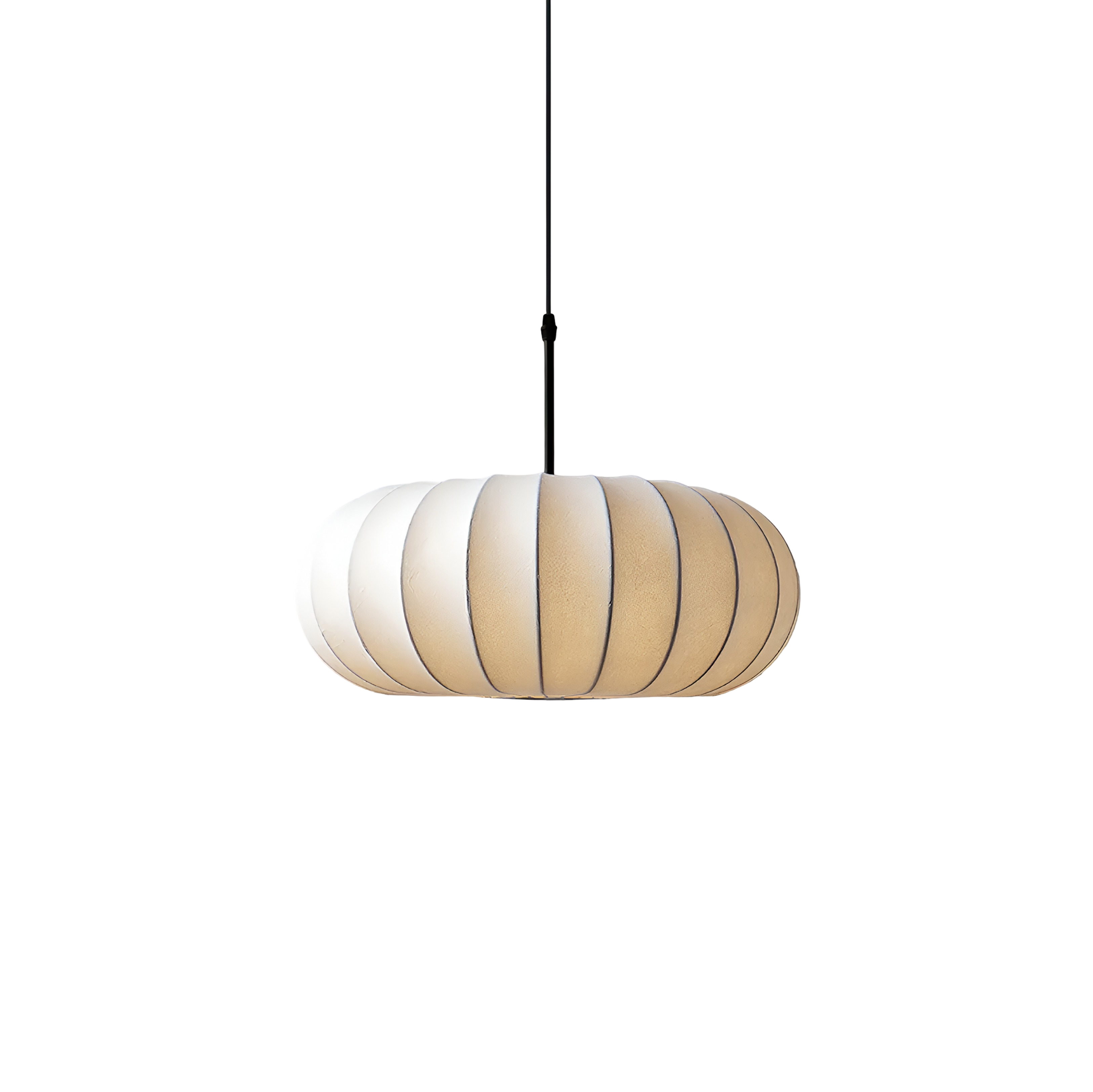 Japanese Wabi-Sabi Fabric Pendant Light - Ribbed Oval Cocoon Hanging Light