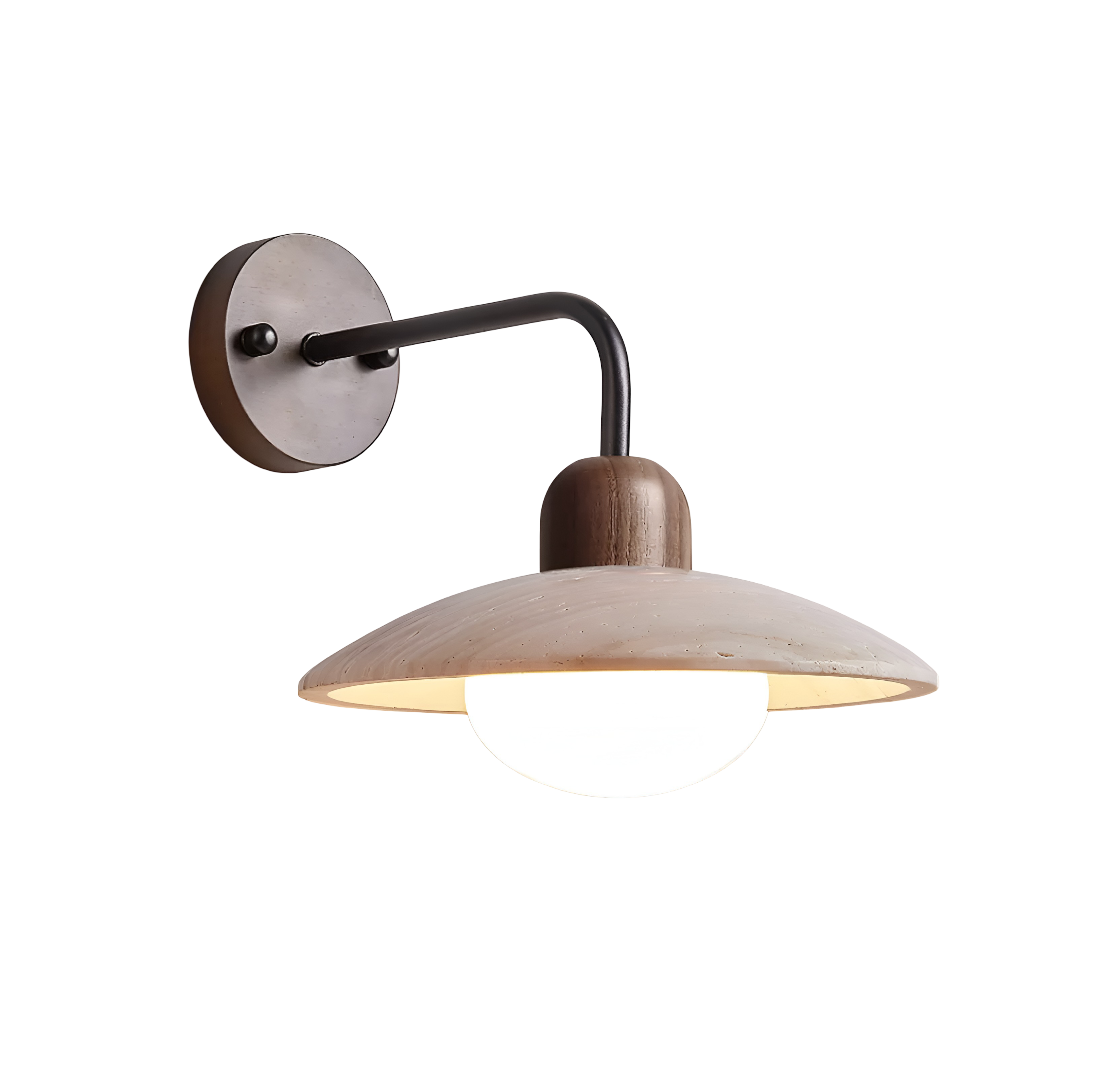 Modern Curved Arm Wall Sconce - Dome Shade Wall Light with Exposed Bulb