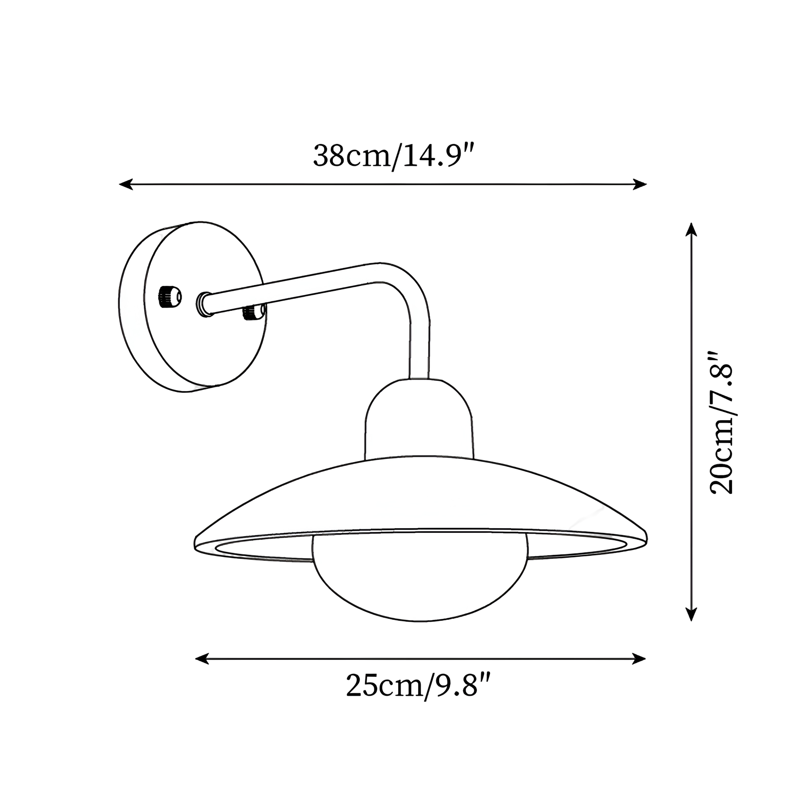 Modern Curved Arm Wall Sconce - Dome Shade Wall Light with Exposed Bulb