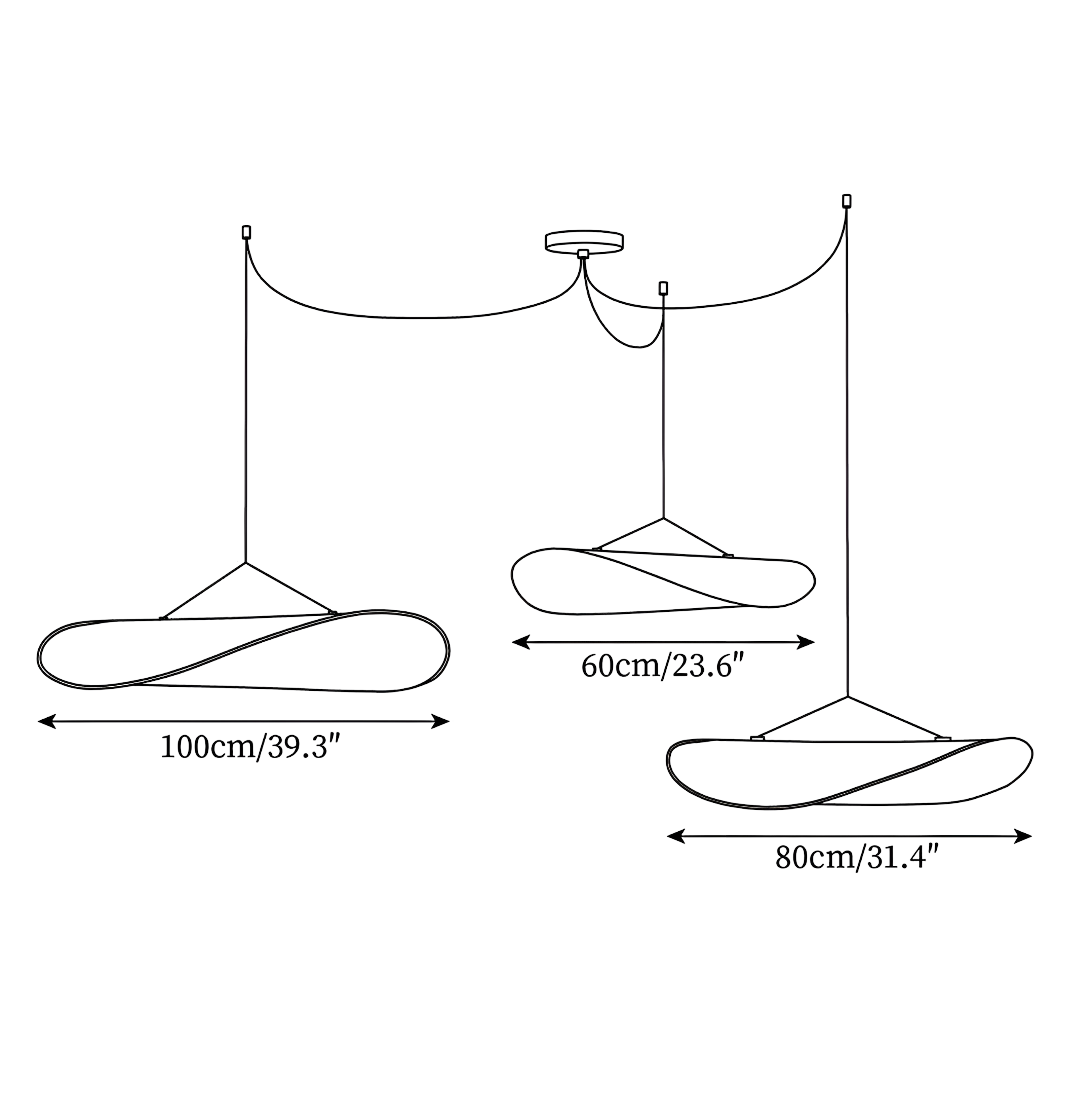 Organic Wing Pendant Light - Sculptural Curved Hanging Light with Cable Suspension